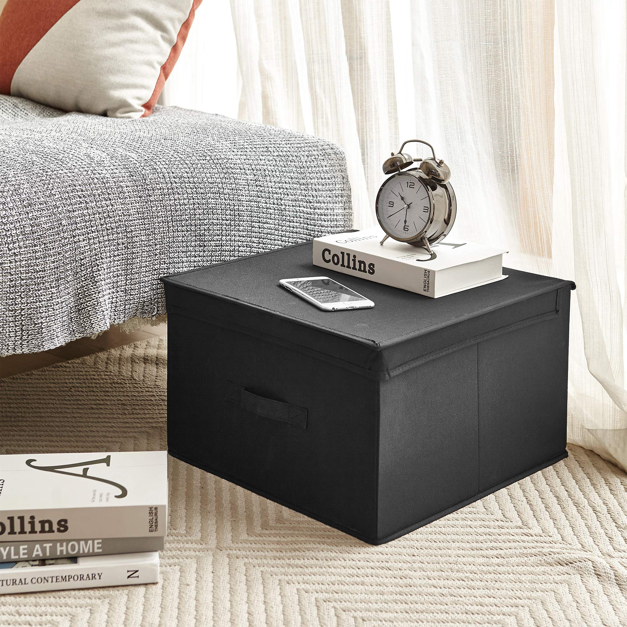 Large Plastic Storage Box with Lid - TUSK Heavy Duty Storage Container for Home, Office & Garage Organization - Black