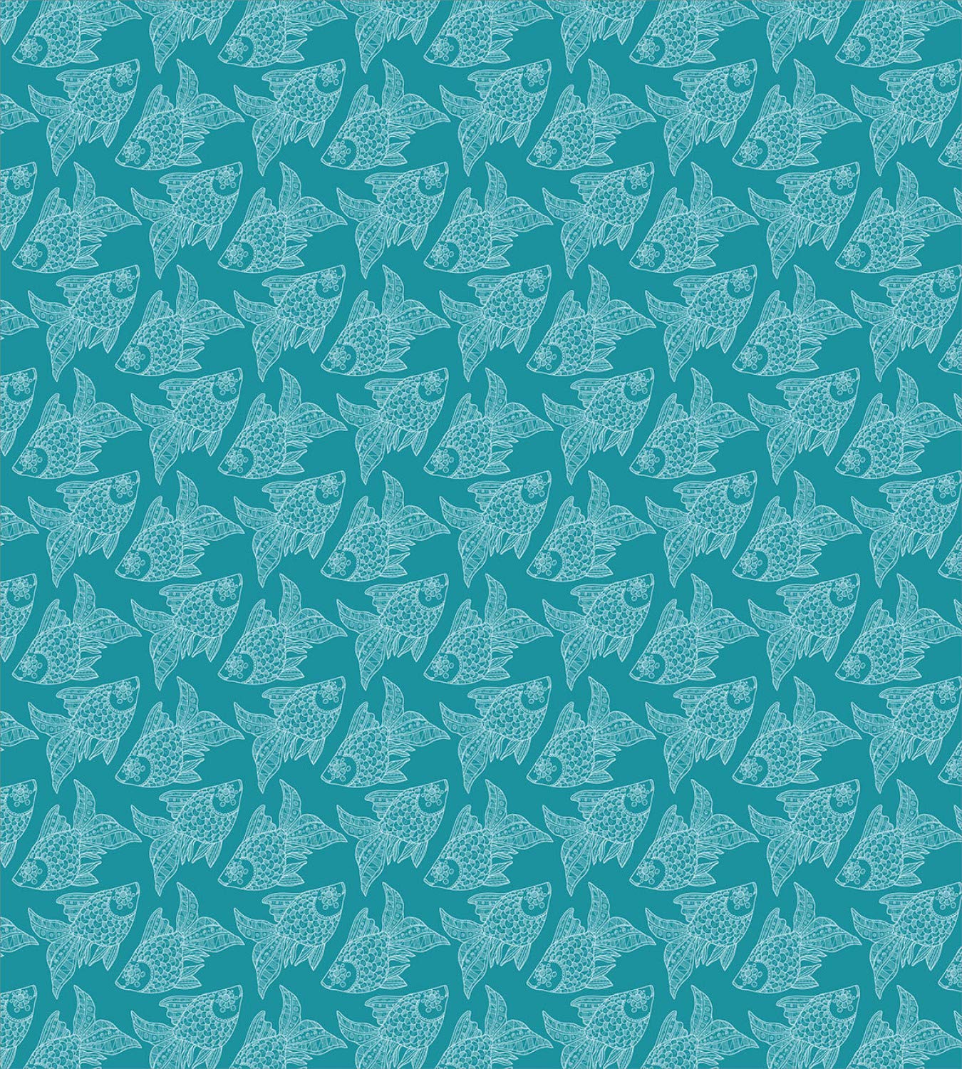 Ambesonne Nautical Duvet Cover Set - Japanese Style Ornamental Fish & Underwater Creature Design, 3-Piece King Size Bedding Set with 2 Pillow Shams in Pale Petrol Blue & White | Perfect for Coastal, Beach House, or Ocean-Themed Bedroom Decor