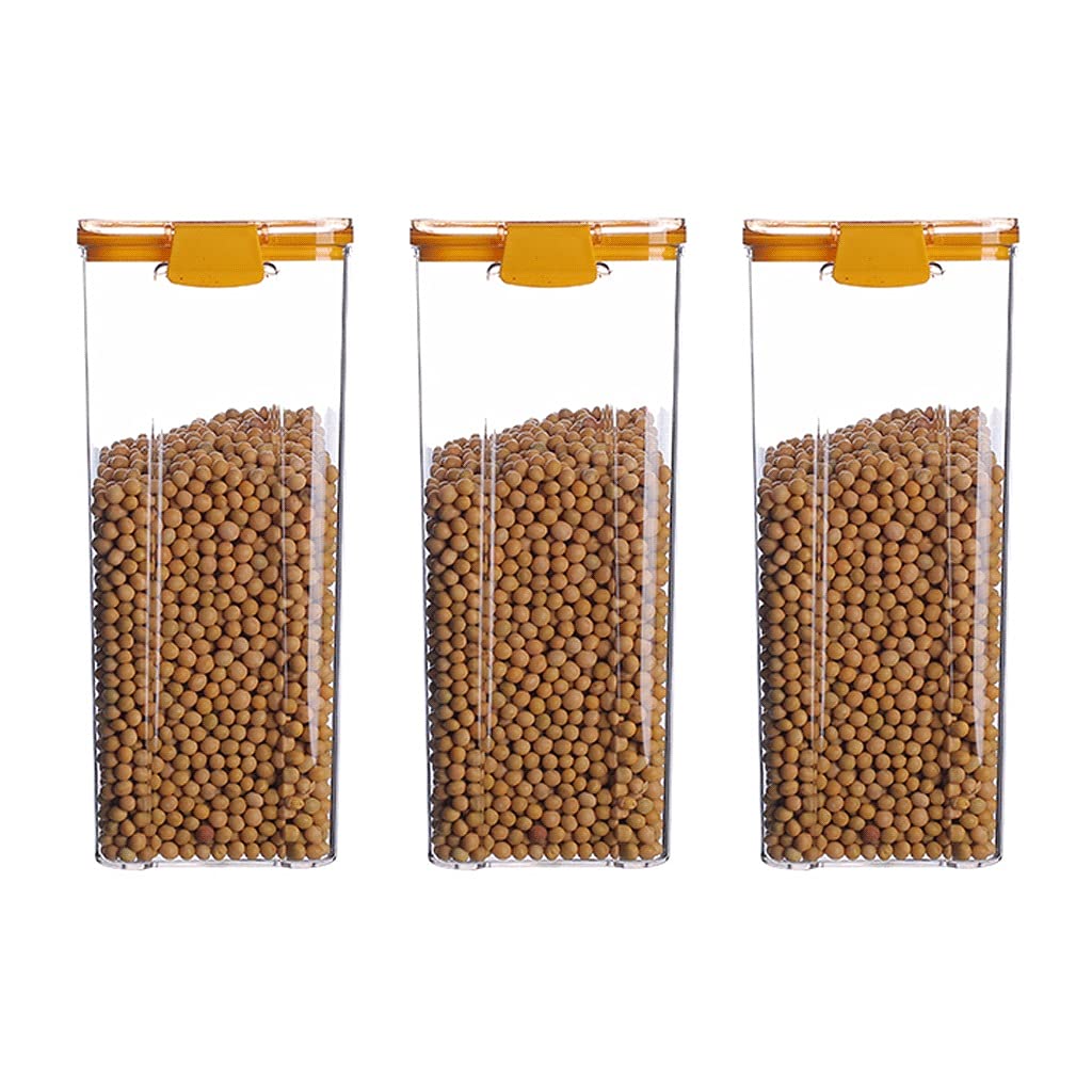 3-Piece Airtight Food Storage Containers Set - 1800ml/60.8oz Stackable Cereal & Dry Food Dispenser with Easy-Pour Lid (Amber) - Perfect for Pantry Organization, Kitchen Storage & Bulk Food Preservation
