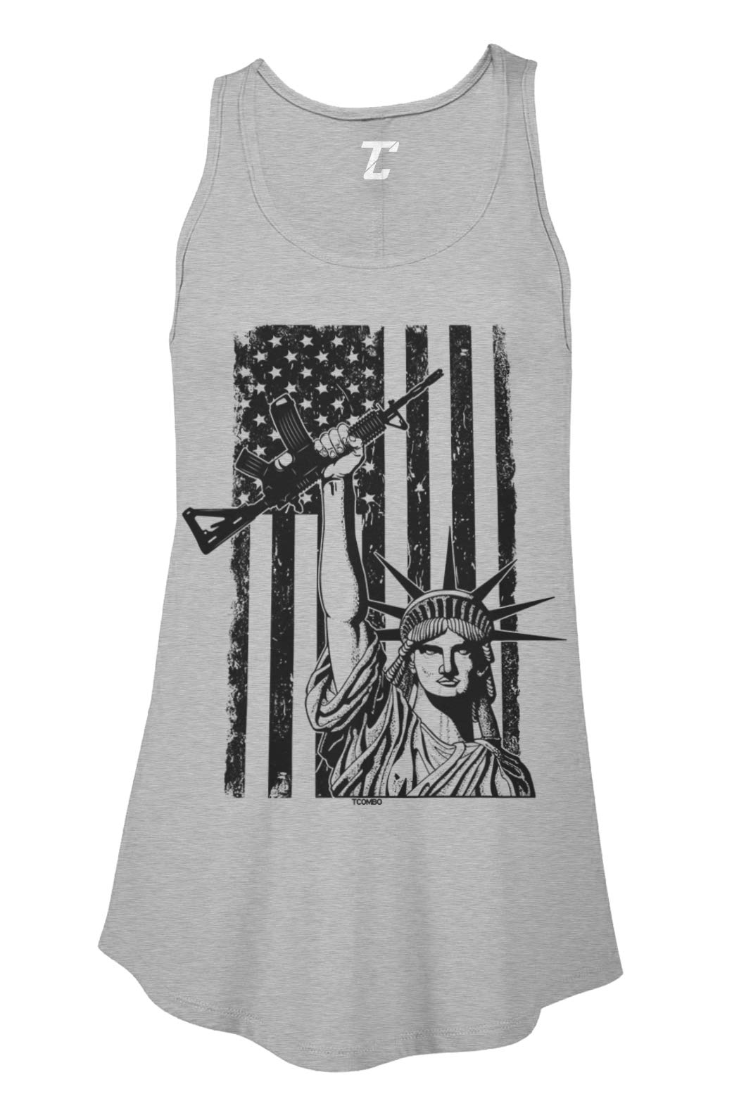 Statue of Liberty & American Flag Women's Flowy Tank Top - Patriotic Graphic Tee for 4th of July, Summer Outfits & Casual Wear