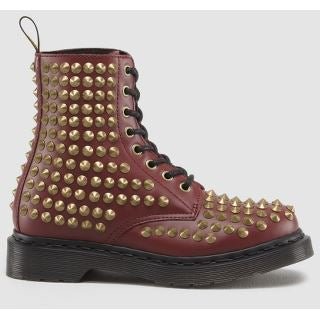 Dr. Martens 1460 Smooth Spike Boots - Cherry Red | Punk Rock & Gothic Fashion Footwear for Men & Women | Perfect for Concerts, Festivals & Street Style