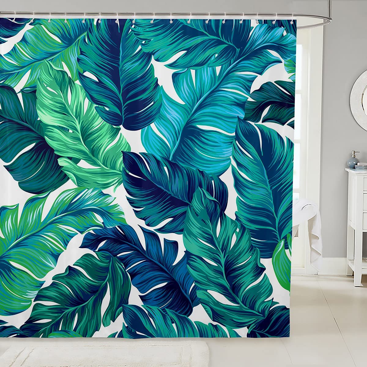 Tropical Palm Leaf Shower Curtain Set - Waterproof Bathroom Decor with Botanical Leaf Pattern, 72x84 Inches - Perfect for Kids' Bathroom, Beach House, or Spa-Themed Decor