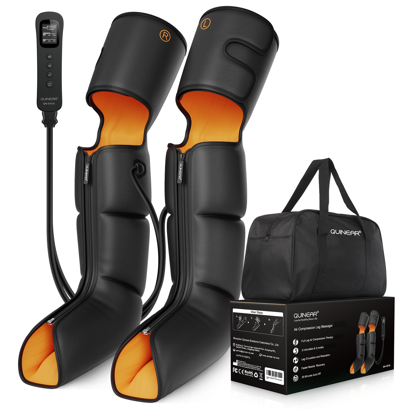 QUINEAR 3-in-1 Leg Massager for Foot, Calf & Thigh - Compression Therapy with Timer - Relieves Swollen Legs, Edema & RLS Pain - Perfect for Home Use, Office Relaxation & Post-Workout Recovery