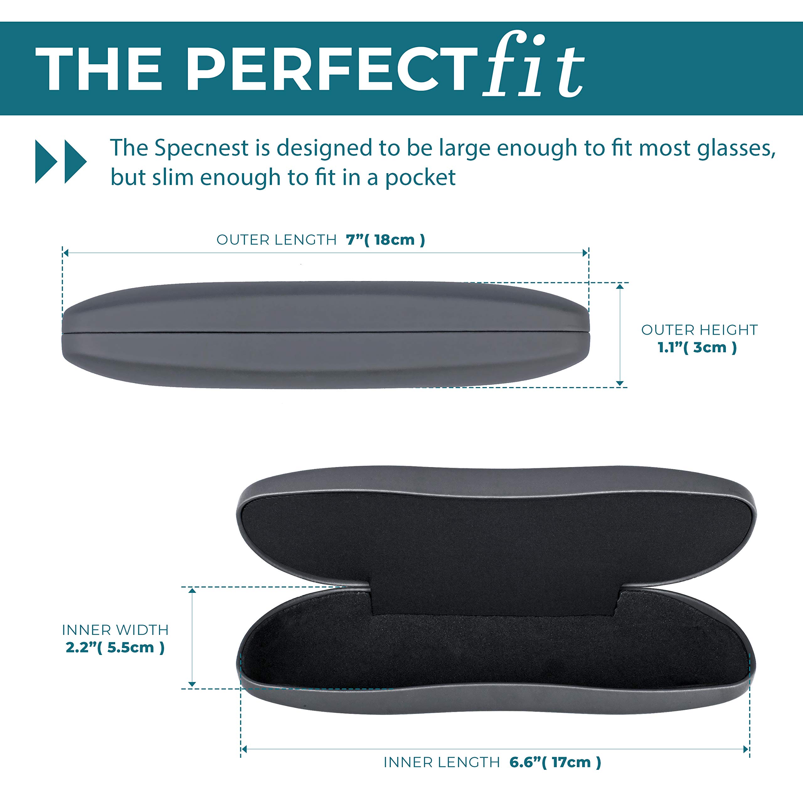 Thin & Slim Hard Shell Glasses Case - Stainless Steel with Vegan Leather - Modern Professional Eyeglass Holder for Men & Women - Perfect for Travel, Office & Daily Use