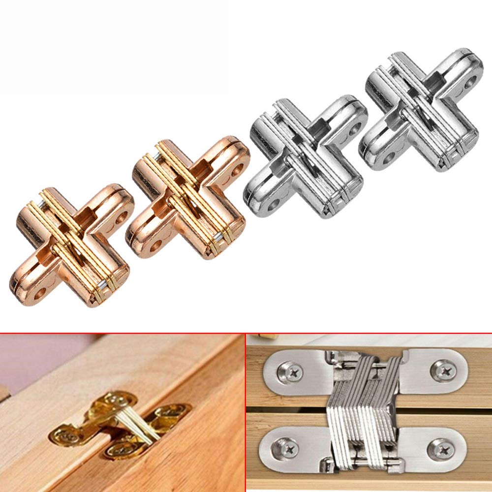 Hidden Hinges with Screws - Invisible Cabinet Hinge for Folding Doors, Wooden Box & Cupboard Hardware (Gold, 2Pcs) - Perfect for DIY Home Improvement & Furniture Repair Projects
