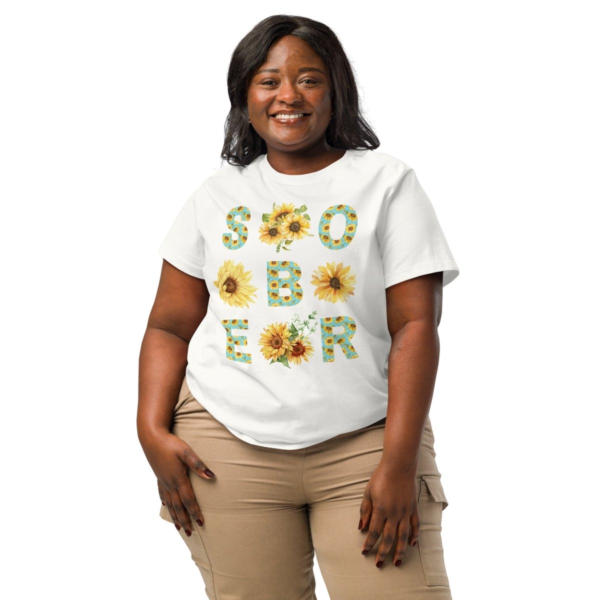 SOBER - Organic Ribbed Neck Tee with Chinoiserie Sunflower Print | Women's Casual T-Shirt for Summer Outfits & Boho Style