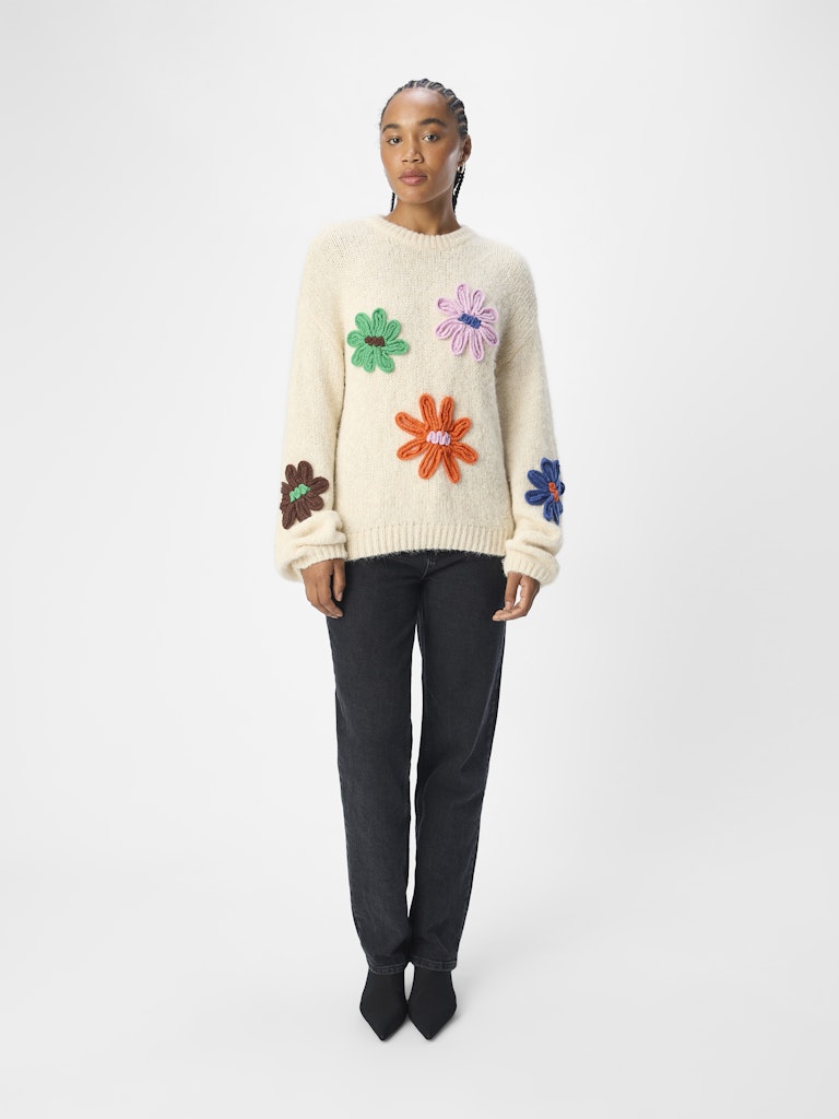Lania Knit Jumper Women's Sweater - Sandshell Floral Pattern Pullover for Fall & Winter | Cozy Casual Wear for Office, Dating & Weekend Outings