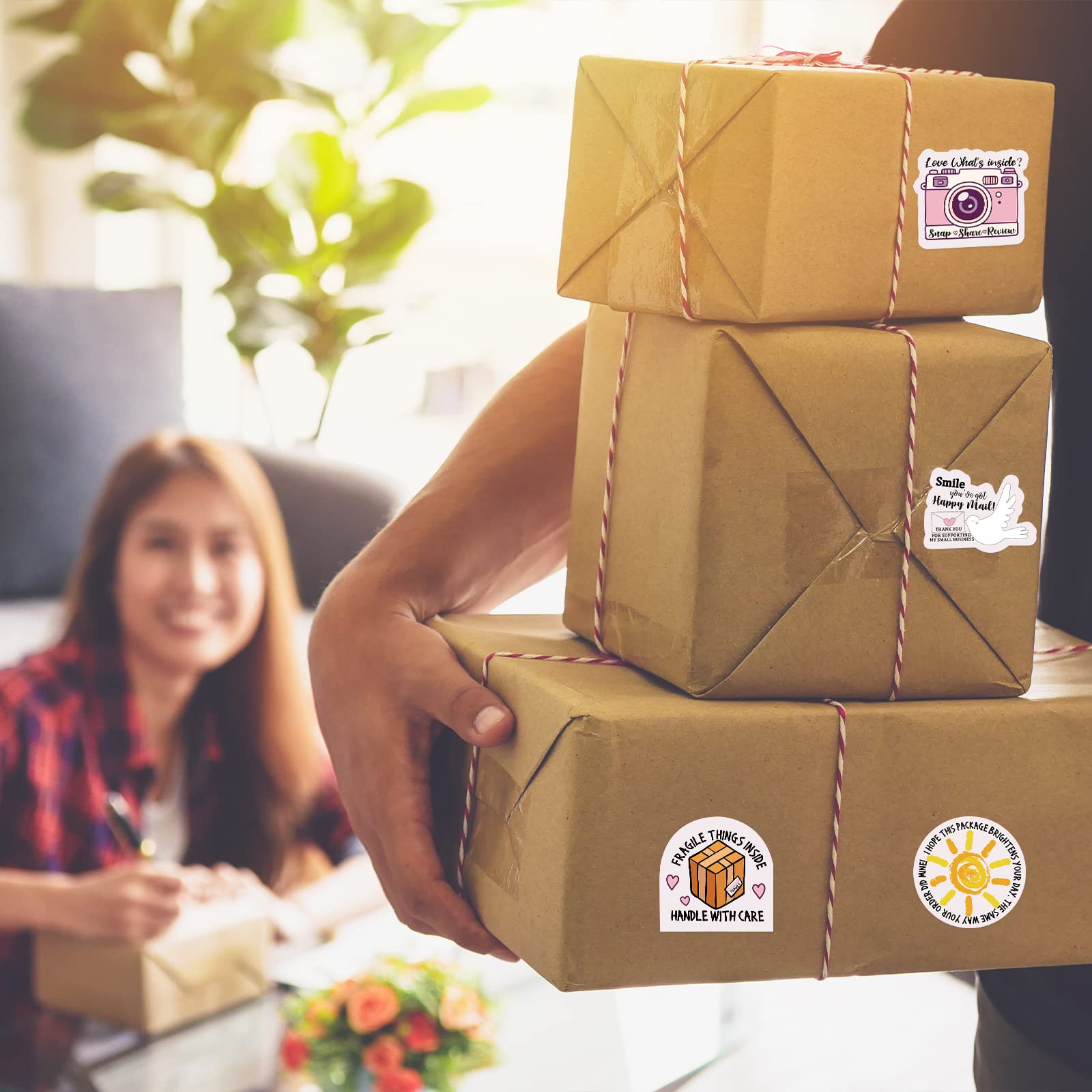 500 PCS Thank You Business Stickers - Small Package Labels, Cute Envelope Seals & Handle with Care Stickers - 4 Adorable Styles (1.77 Inch) - Perfect for Ecommerce Packaging, Mailers & Gift Wrapping