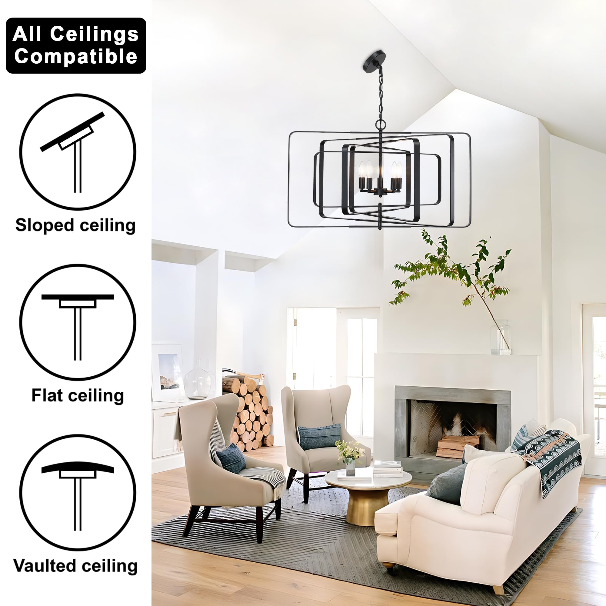 Modern 5-Light Black Chandelier - 32