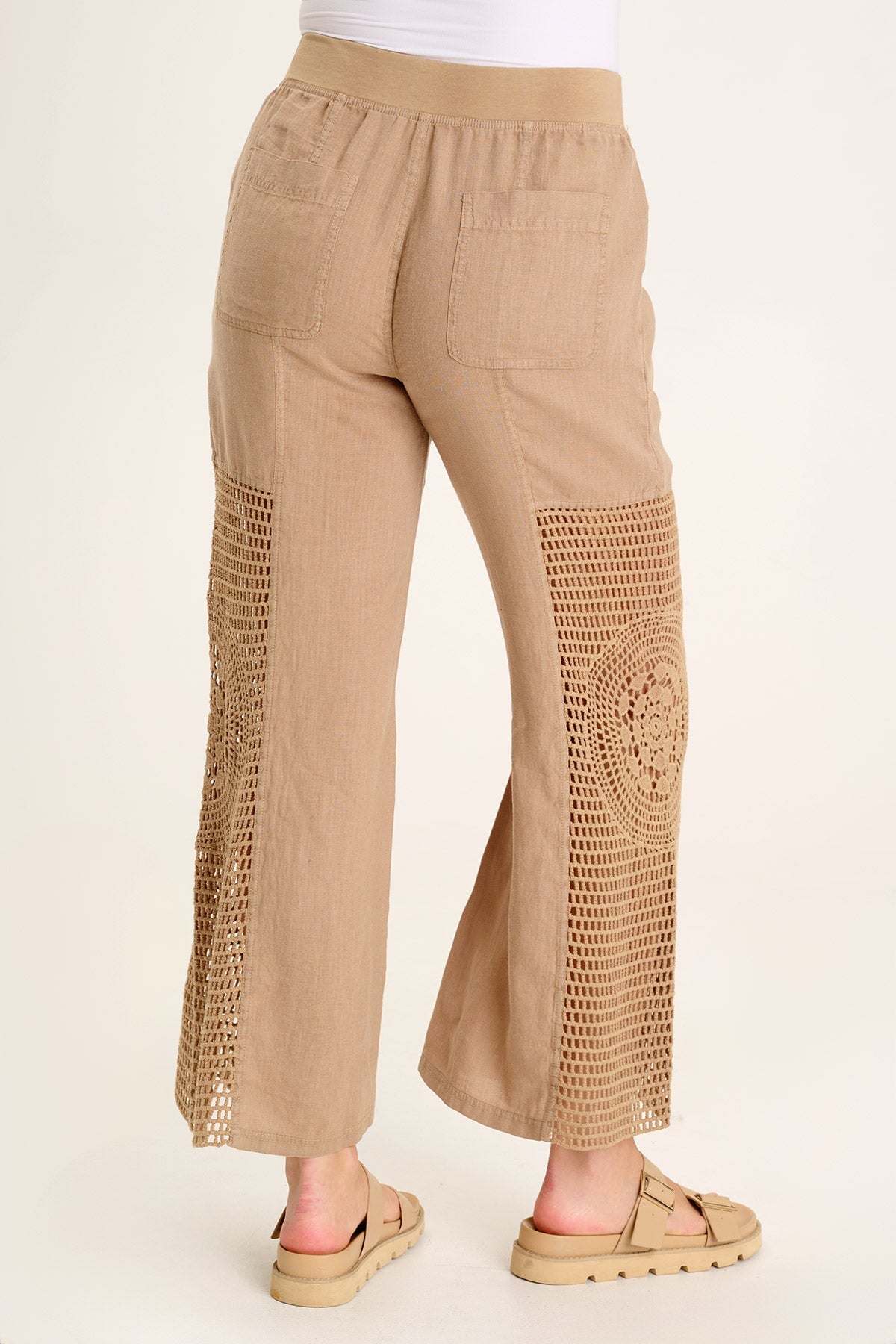 Trendy Tangent Linen Crochet Wide Leg Pants for Women - Boho Chic Summer Beachwear & Casual Lounge Pants