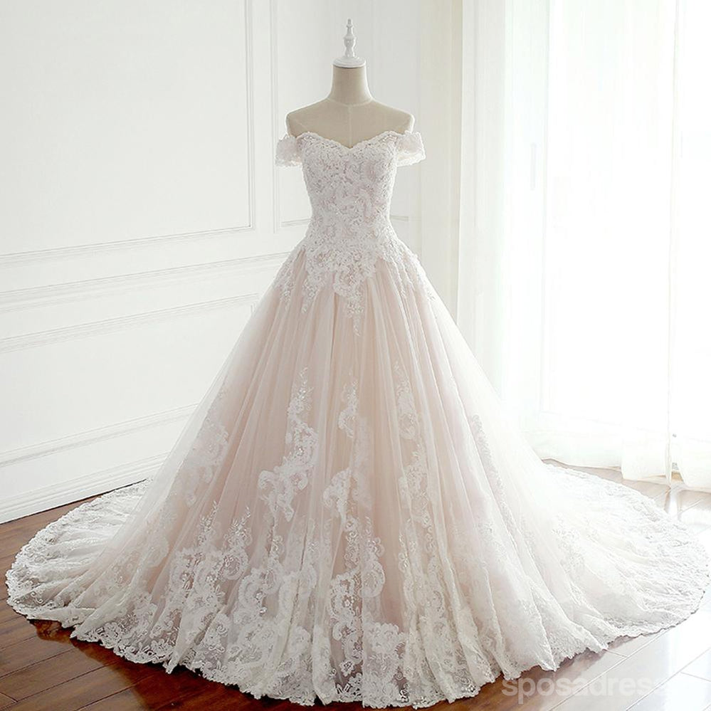 Elegant Off Shoulder Short Sleeve Lace A-Line Wedding Dress - Custom Made Affordable Bridal Gown WD271 | Perfect for Beach Weddings, Vow Renewals & Romantic Photoshoots