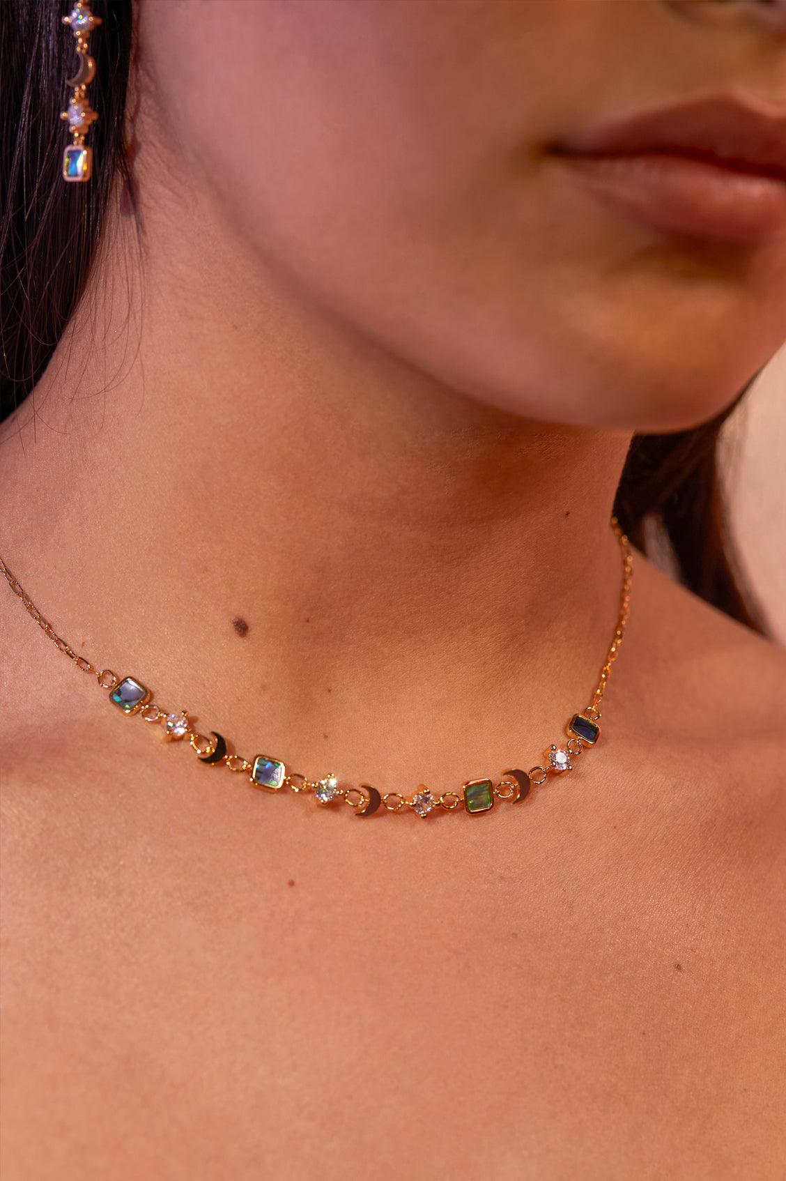 Elegant Abalone CZ Moon Pendant Necklace for Women - Perfect for Date Nights & Special Occasions