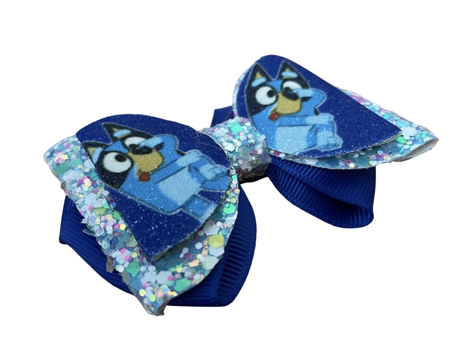 Sparkly Blue Dog Themed Hair Bow Set - 2 Pack | Birthday Party Hair Accessories, Cosplay Costume Bows, Cartoon Character Inspired Hair Clips for Girls & Kids | Perfect for Birthday Gifts, Dress Up Play & Themed Parties