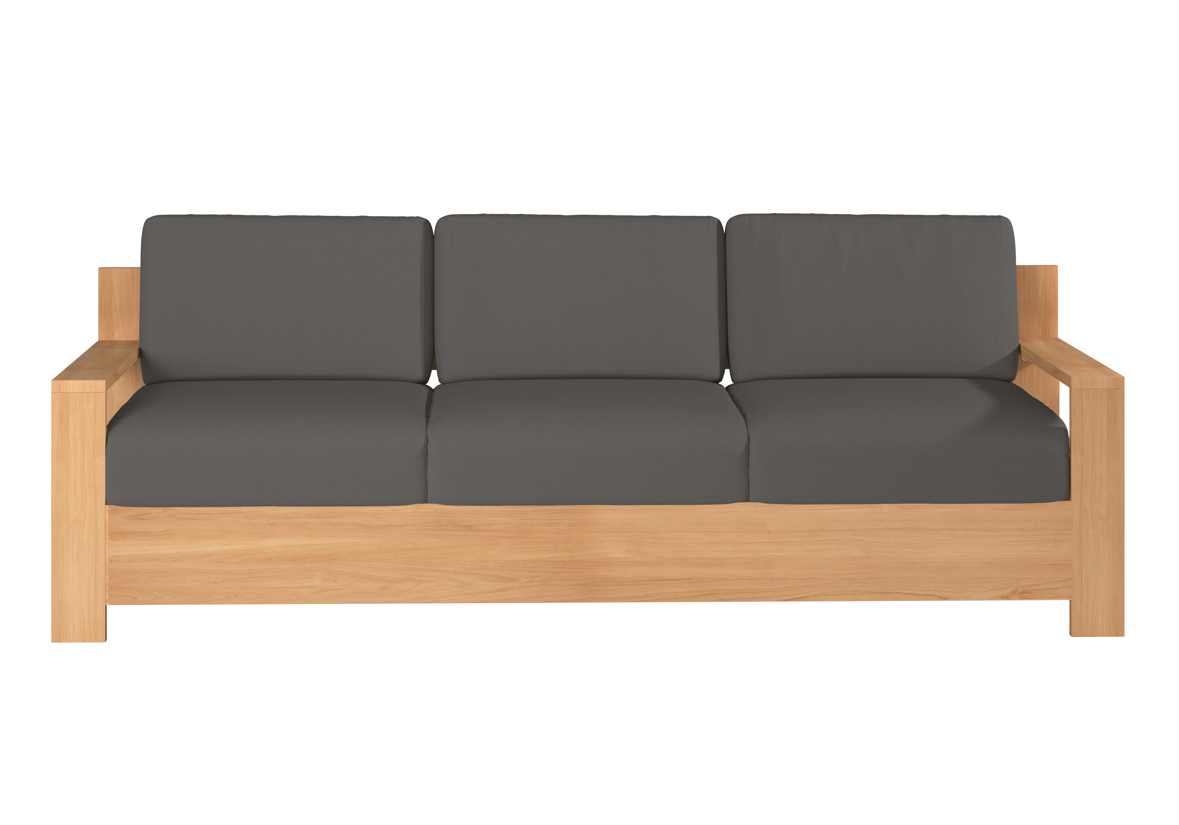Lothair 3-Person Teak Outdoor Sofa with Sunbrella Charcoal Cushions - Weather-Resistant Patio Furniture for Backyard, Poolside & Garden Relaxation