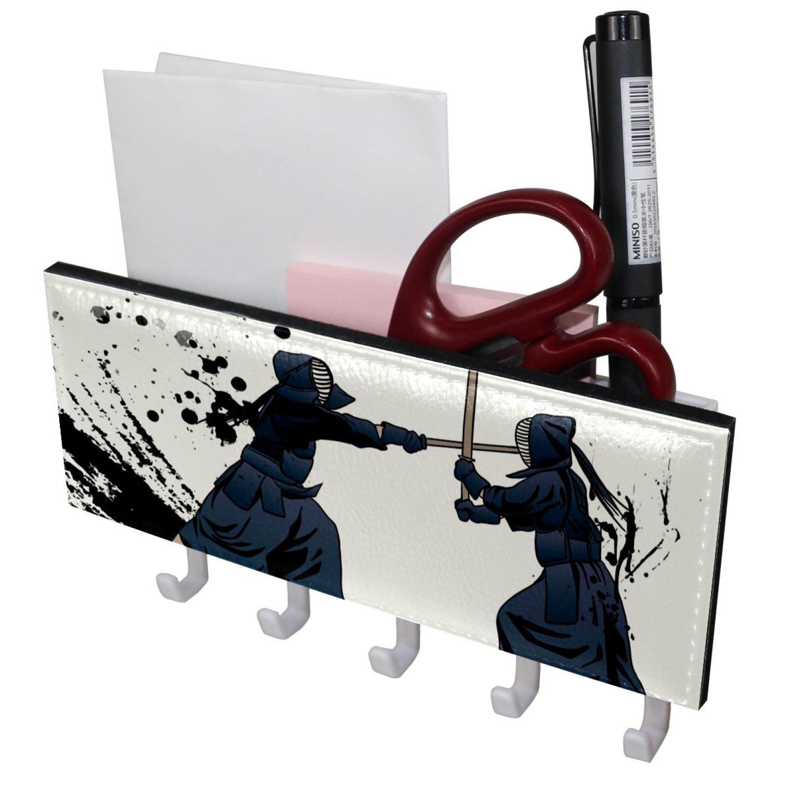 Kendo Competition Wall Key Holder with 5 Hooks - Stylish Entryway, Bathroom & Kitchen Organizer for Home Decor | Perfect for Small Space Storage & Japanese Martial Arts Enthusiasts