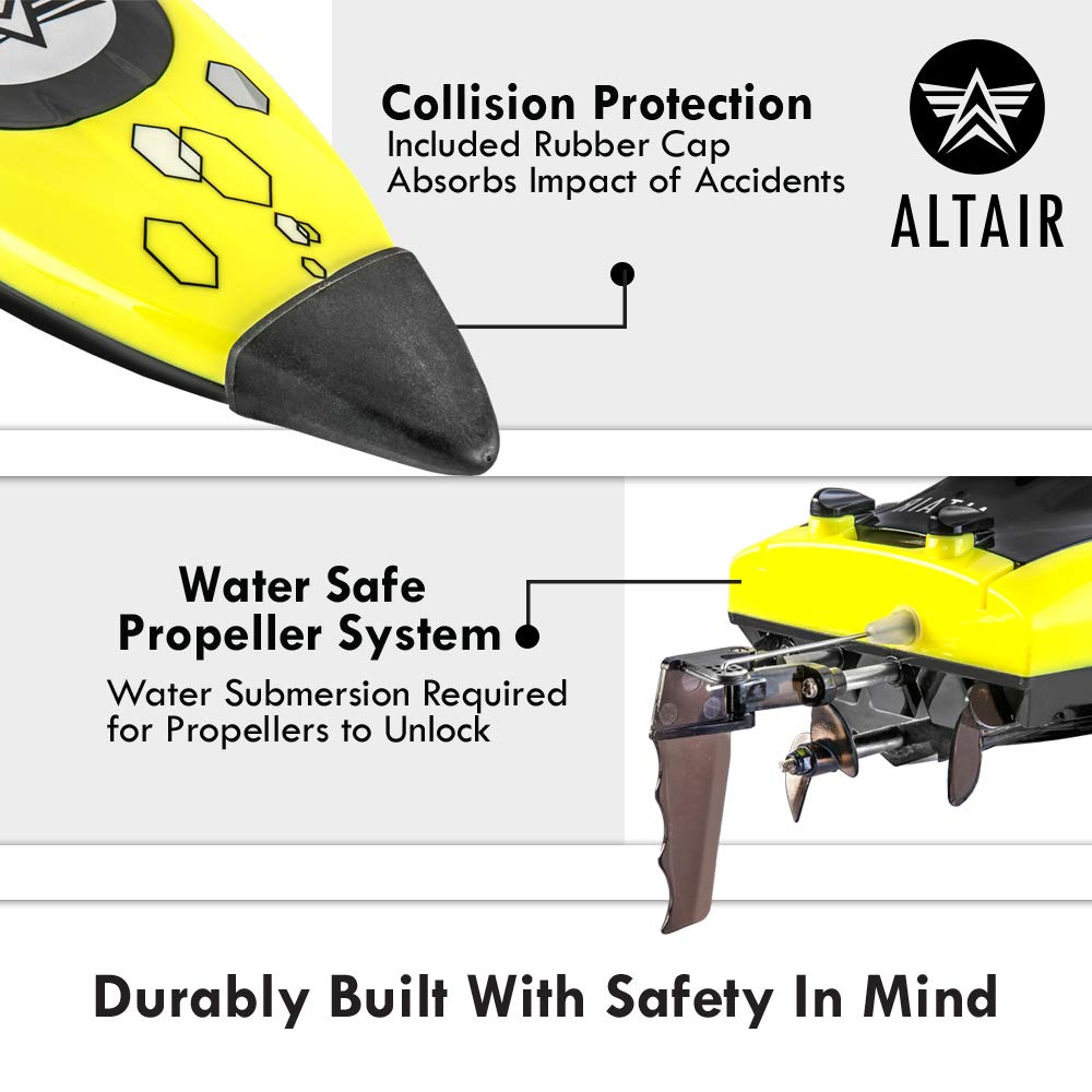 Altair AA Wave RC Remote Control Boat - High Speed 23 km/h, Self Righting, 2.4GHz for Pools & Lakes - Safe Water Propeller System with 2 Batteries - Perfect for Kids Outdoor Water Play & Summer Pool Fun (Lincoln, NE Company)