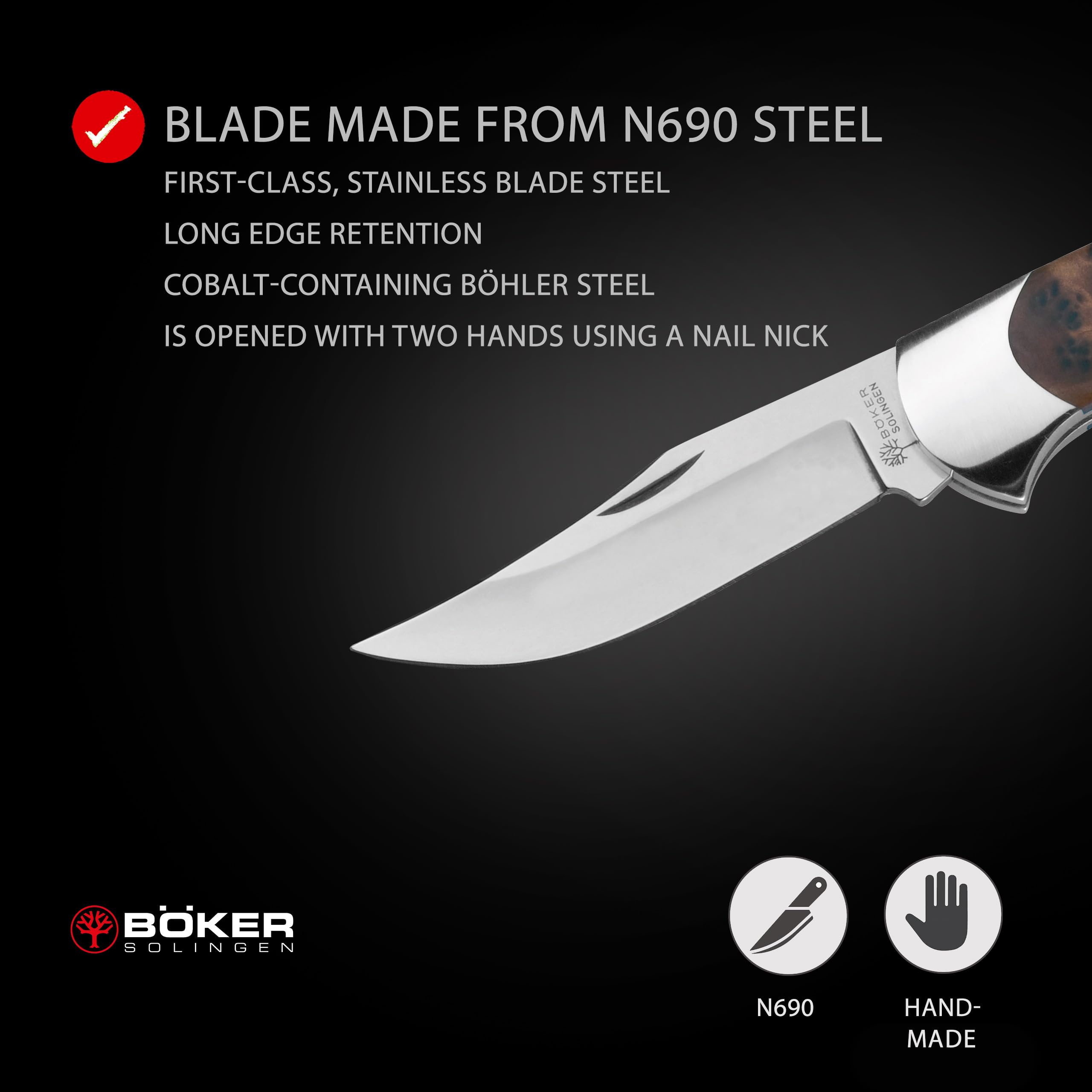Boker 112002TH Thuya Lock Blade Hunter Pocket Knife - 3.38 Inch Straight Edge Blade for Outdoor Camping, Hunting & Everyday Carry (EDC)