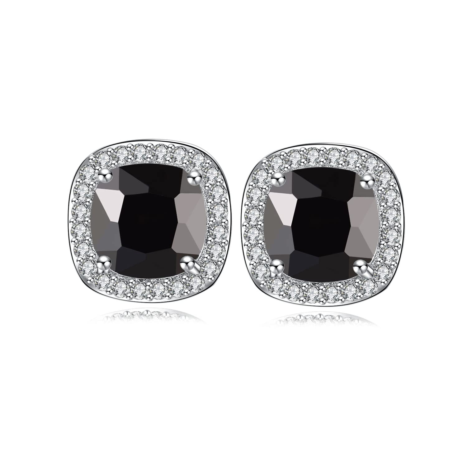 Simple Round & Square Stud Earrings - Cubic Zirconia Halo Stud Earrings in White Gold, Hypoallergenic Jewelry for Women & Girls - Perfect for Everyday Wear, Office, Parties & Special Occasions