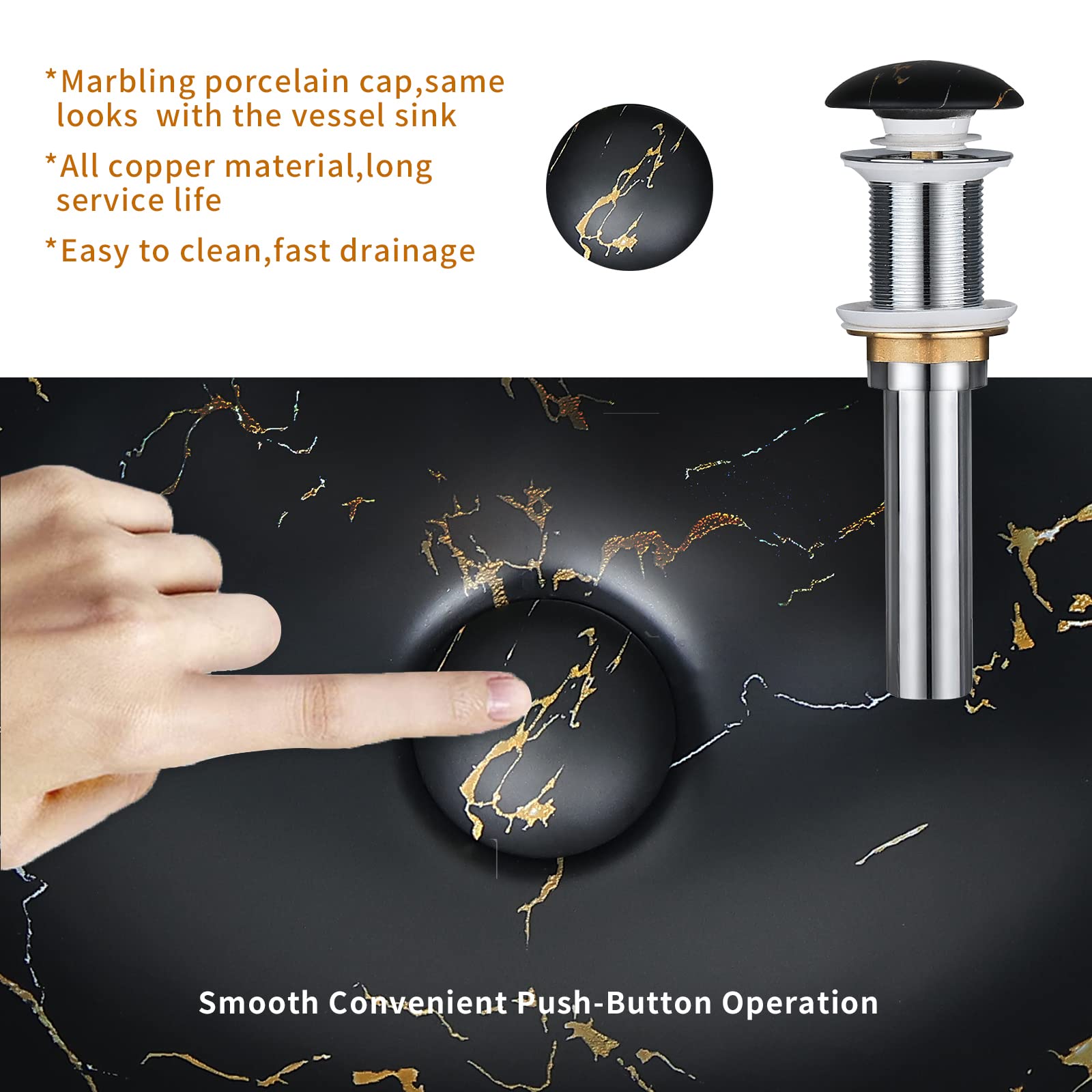 Davivy 16'' Matte Black Oval Vessel Sink - Ceramic Countertop Bathroom Sink for Modern Vanities
