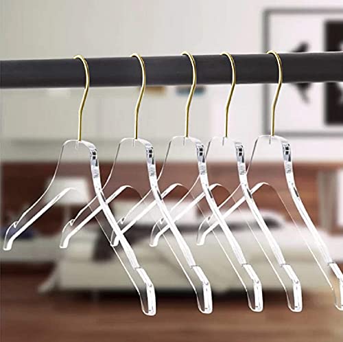 Premium Clear Acrylic Hangers with Swivel Gold Hook - 20 Pack Non-Slip Closet Organizers for Luxury Wardrobe & Display - Perfect for Clothing Boutiques, Walk-in Closets and Jewelry Storage