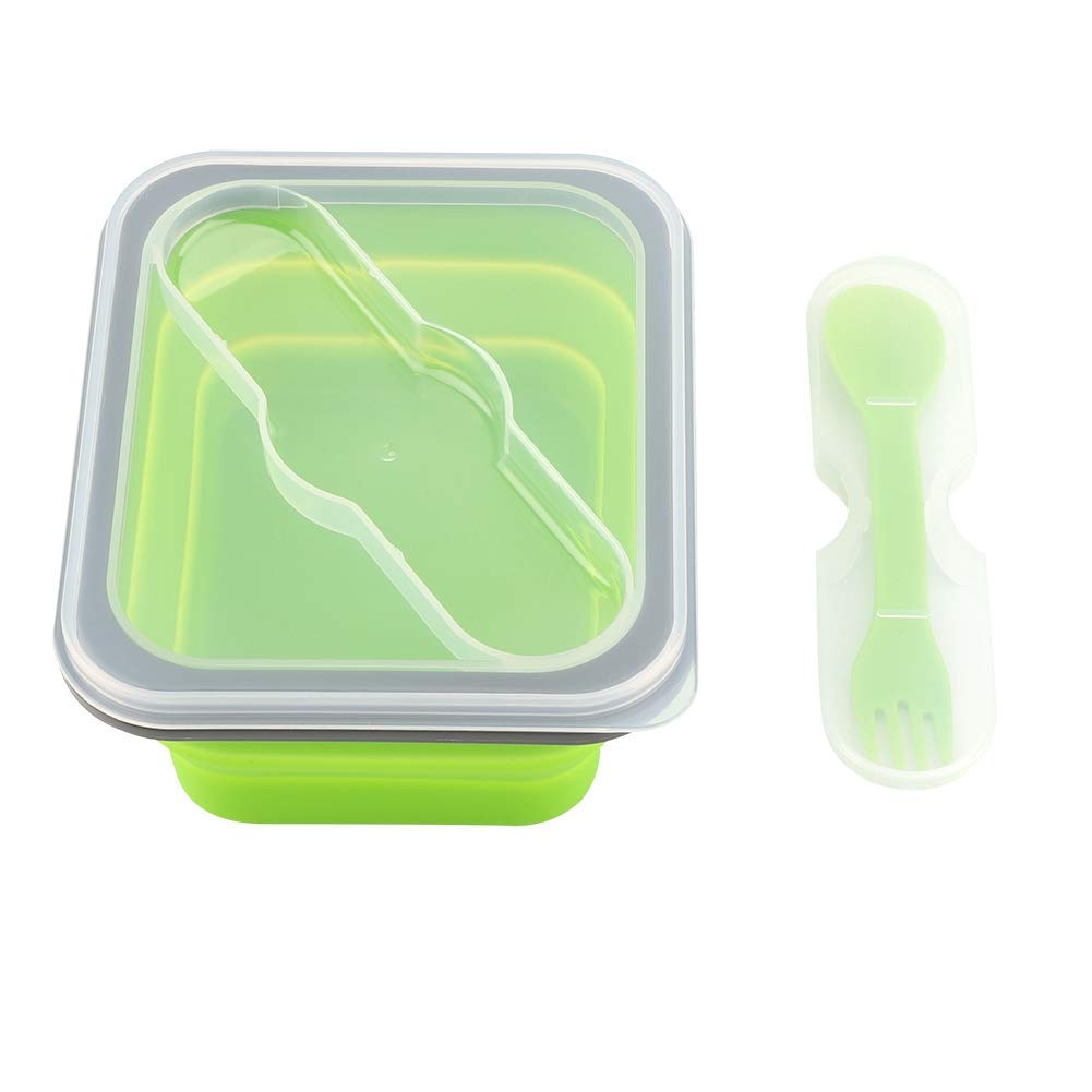 Aramox 600ml Collapsible Silicone Lunch Box - Portable, Microwave Safe, Leak-Proof Food Storage Container for School, Office & Travel (Green)