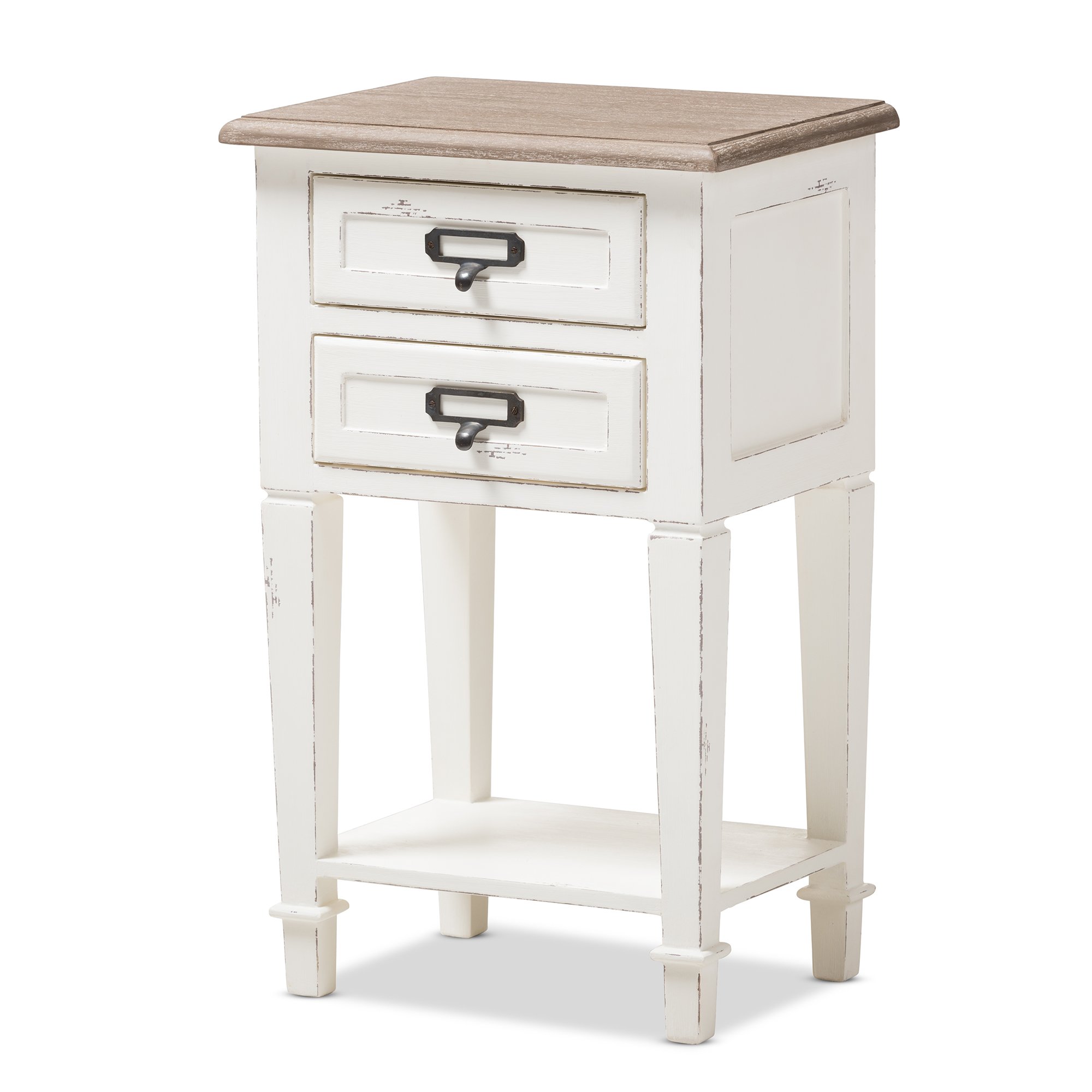 Baxton Studio Francine Provincial Style Oak Wood Nightstand - White/Natural Finish - Bedroom Side Table with Drawer for Bedside Storage & Decor
