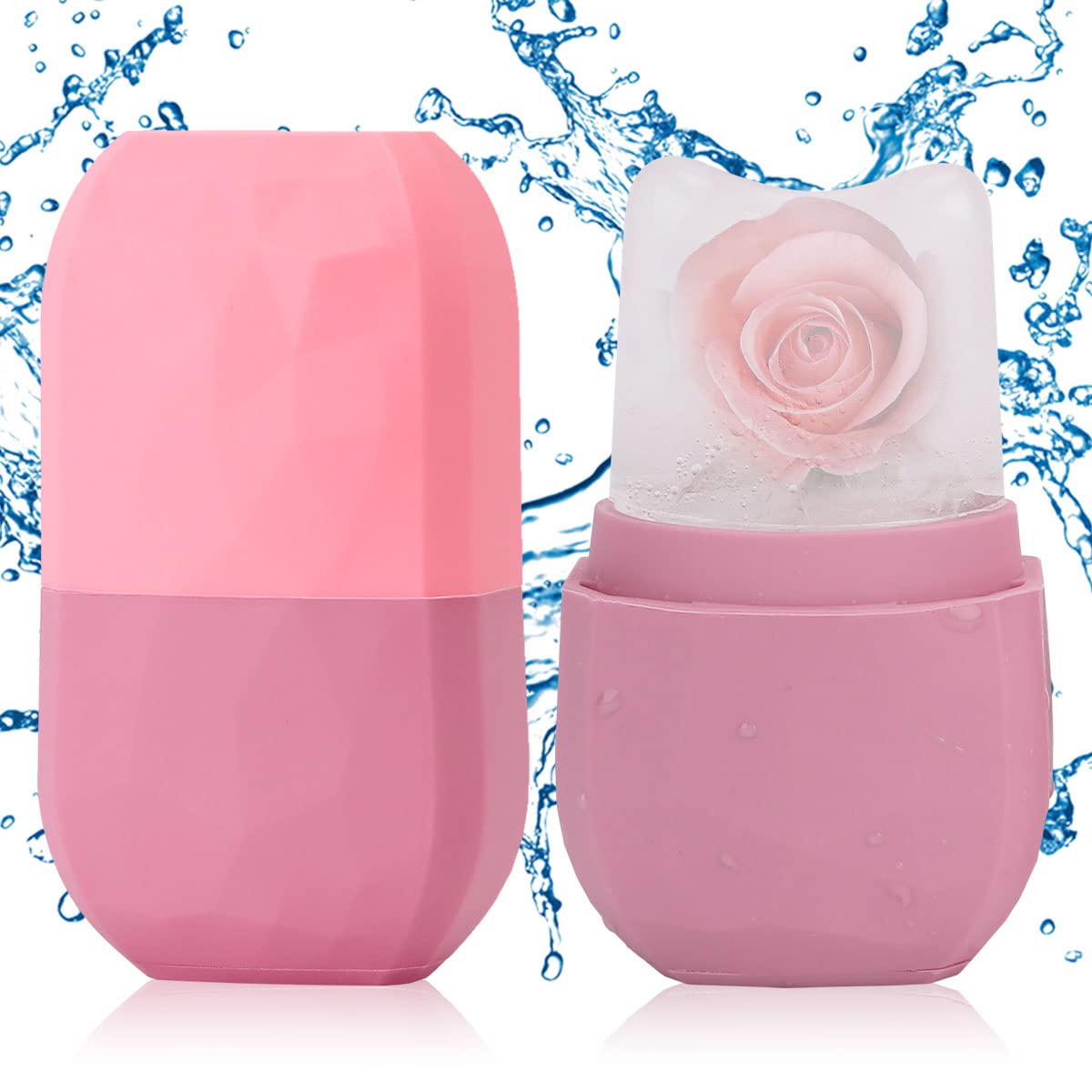 Ice Roller for Face and Eye - Upgraded Cooling Facial Massager for Puffiness, Dark Circles & Fine Lines | Gua Sha & Skin Care Tool with Silicone Ice Mould | Pink Beauty Ice Roller for Morning Routine & Post-Workout Recovery