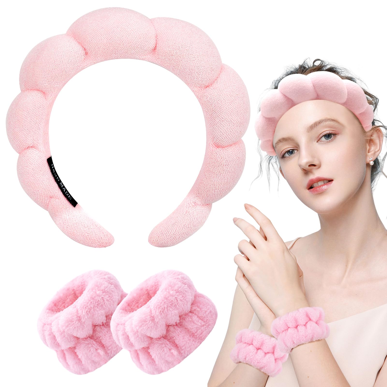 Zkptops Soft Terry Cloth Spa Headband for Women - Non-Slip Thick Padded Hair Accessory for Washing Face, Skincare & Makeup | Perfect for Bath, Spa & Beauty Routines (Pink)