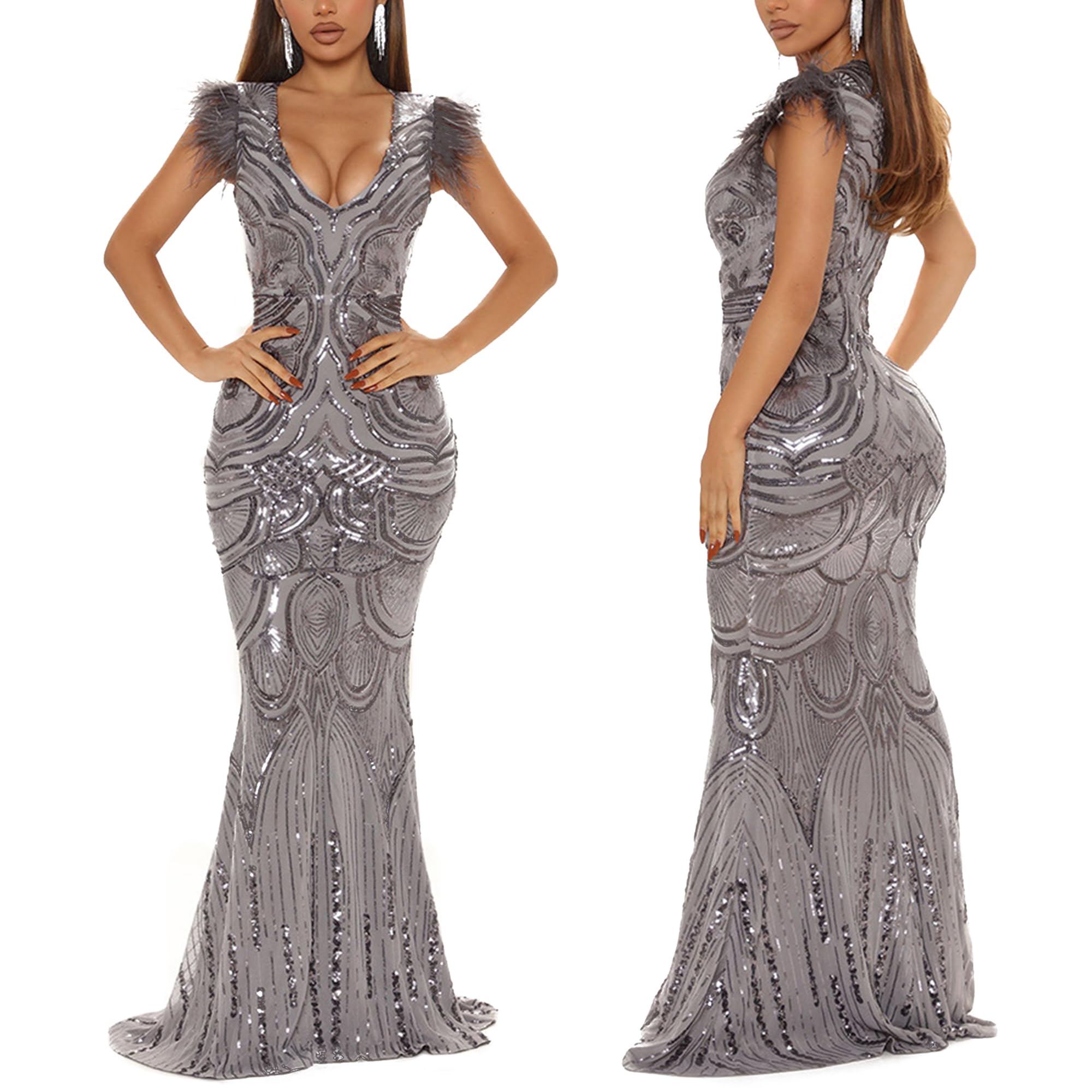 PORRCEY Women's Sexy Elegant Sparkly Sequins Evening Dress for Party Club Night Out - Perfect for Prom, Cocktail Events & Holiday Celebrations