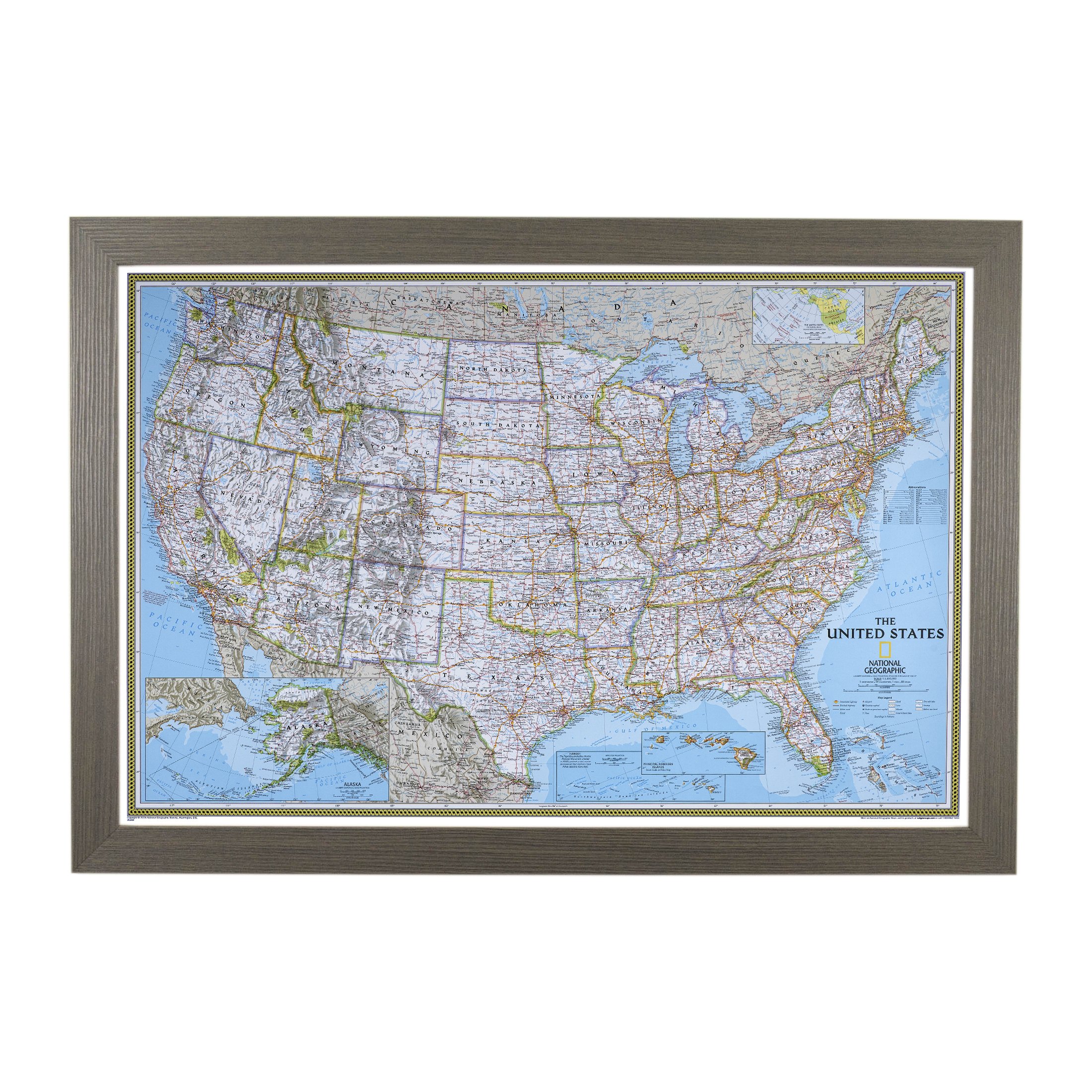 Push Pin Travel Map - Classic US Barnwood Gray Framed Pin Board for Tracking Adventures - 27.5