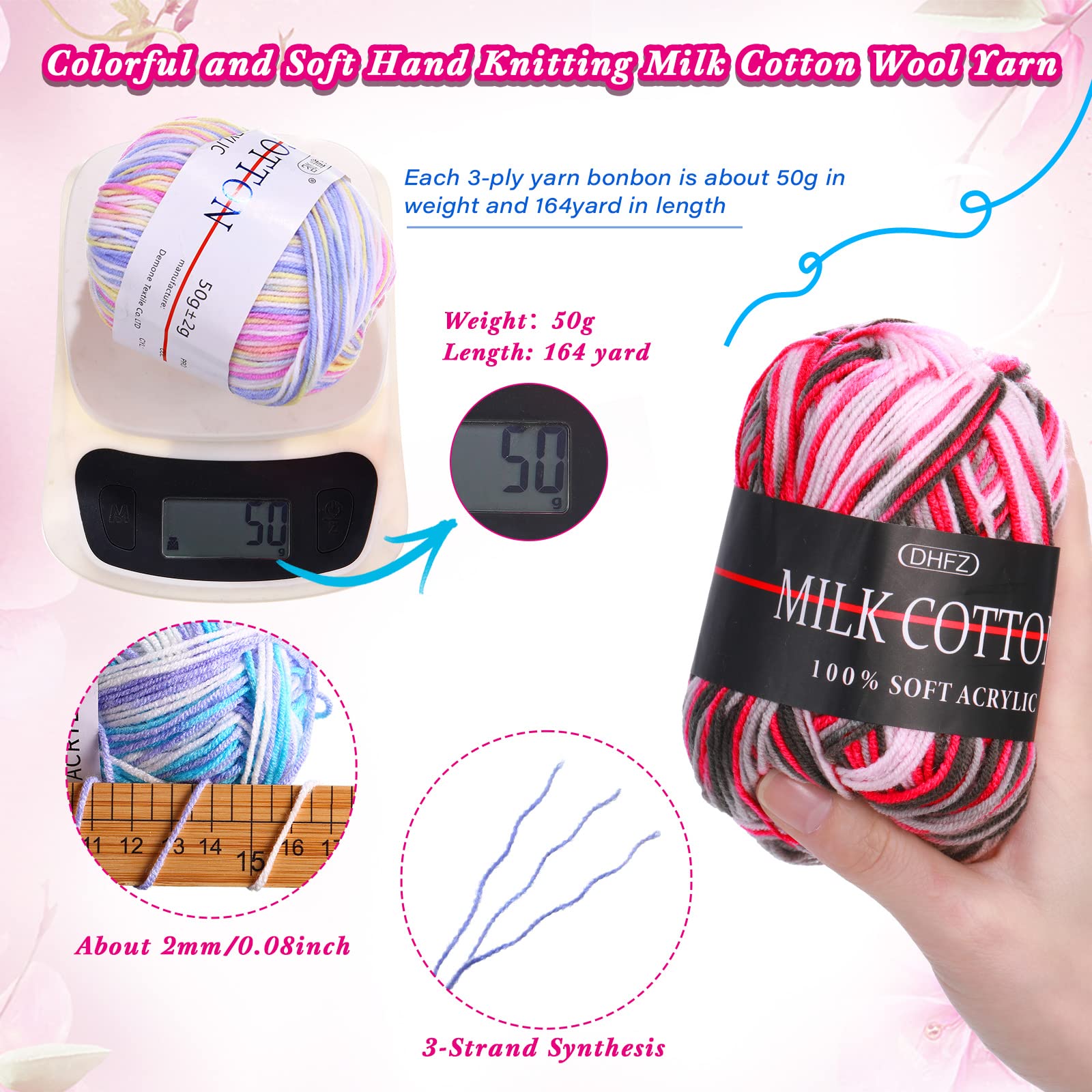 Fabbay 34 Rolls Soft Rainbow Milk Cotton Yarn for Crocheting & Knitting - DIY Craft Projects, Blankets, Scarves, Hats & Home Decor