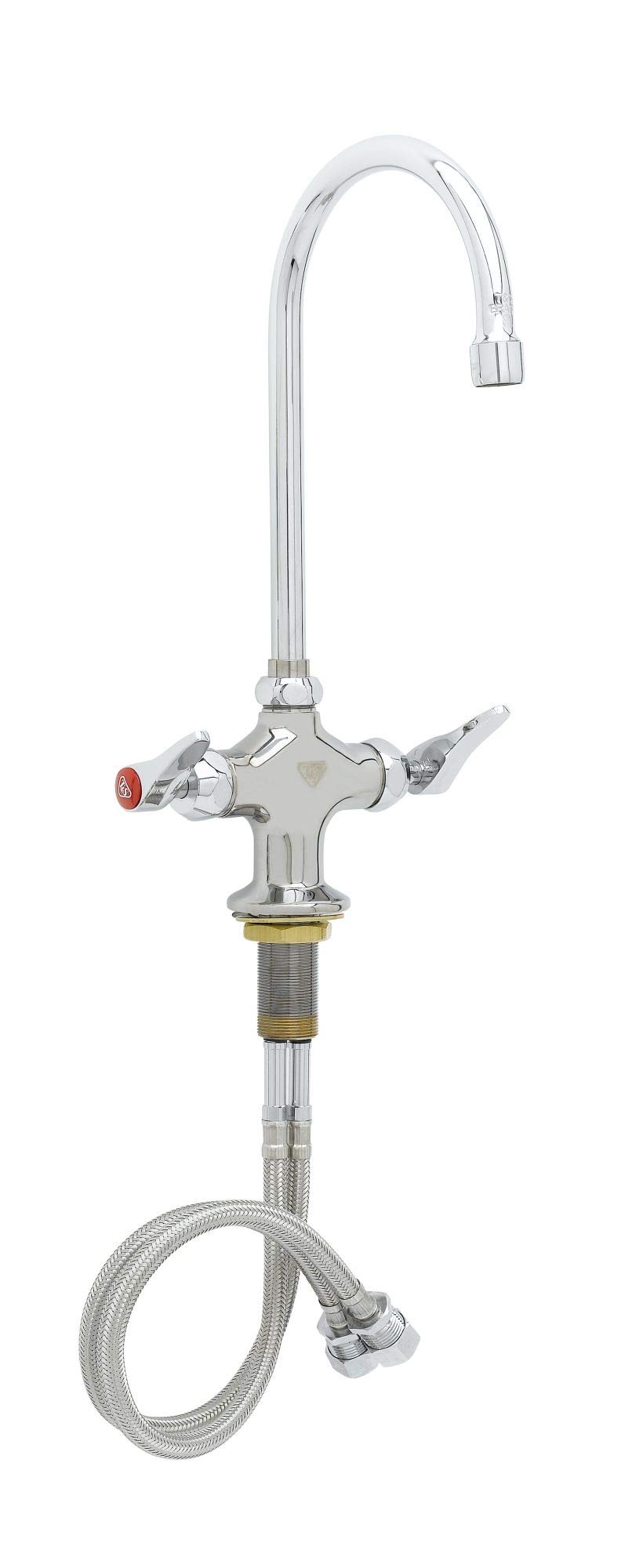 T&S Brass B-0300-CR Chrome Double Pantry Faucet with Single Hole Base, Swivel/Rigid Gooseneck & Stream Regulator - Perfect for Kitchen Sink, Bar, or Utility Room Installation
