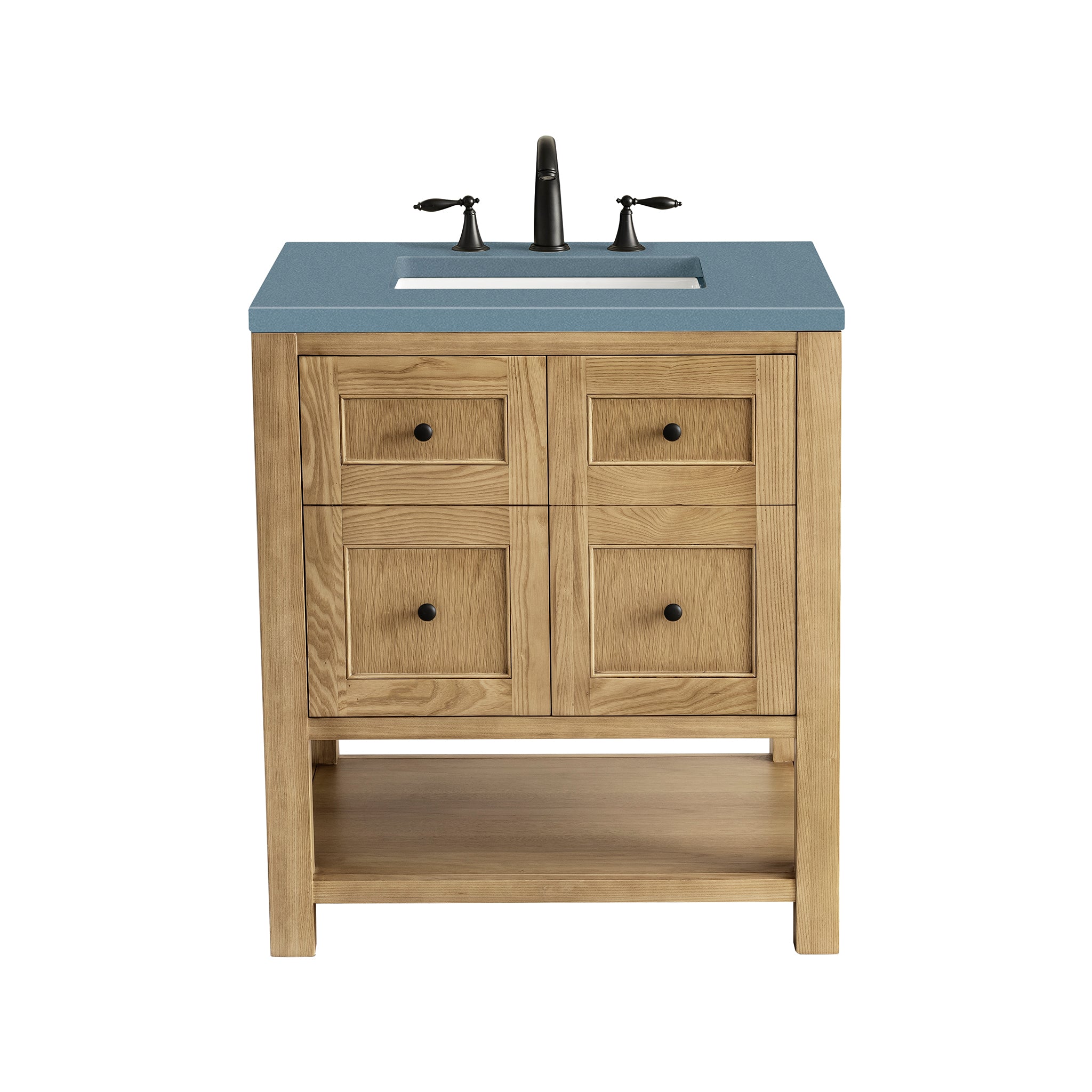 Breckenridge 30-Inch Single Bathroom Vanity in Light Natural Oak with 3CM Cala Blue Quartz Countertop - Perfect for Modern Master Bathrooms & Guest Powder Rooms