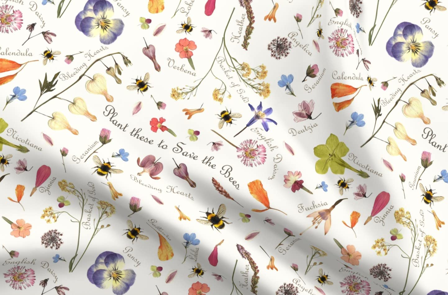 Eco-Friendly Bee Pollinator Awareness Printed Minky Fabric by The Yard - Soft Plush Material for Sewing Baby Blankets, Quilt Backing & DIY Home Decor Projects - Perfect for Nursery, Gift Making & Sustainable Crafting