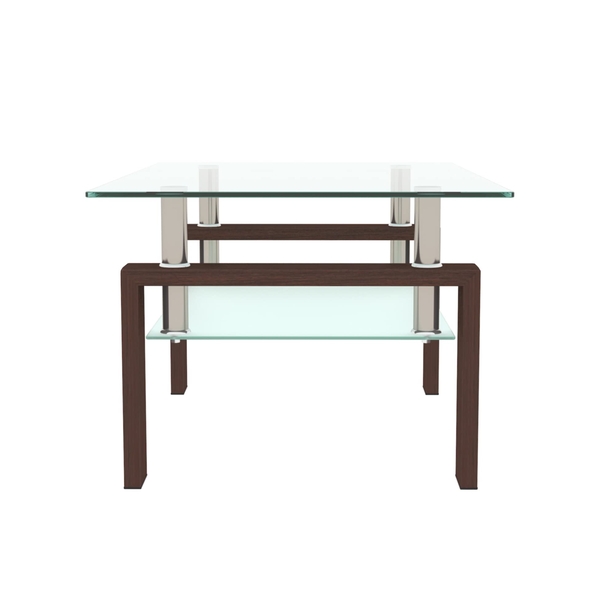 Modern 2-Tier Glass Coffee Table with Storage Shelf - Clear Walnut Finish Living Room Center Table | Perfect for Small Spaces, Apartments & Contemporary Home Decor
