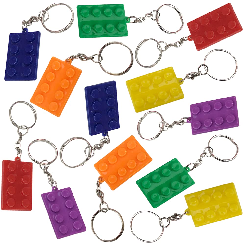 ArtCreativity 12-Piece Building Block Keychain Set - Fun & Colorful Keychains for Backpacks, Purses, Luggage & Wallets - Perfect Birthday Party Favors & Carnival Giveaways for Kids - Great for Gifts, School Events & Everyday Carry Accessories