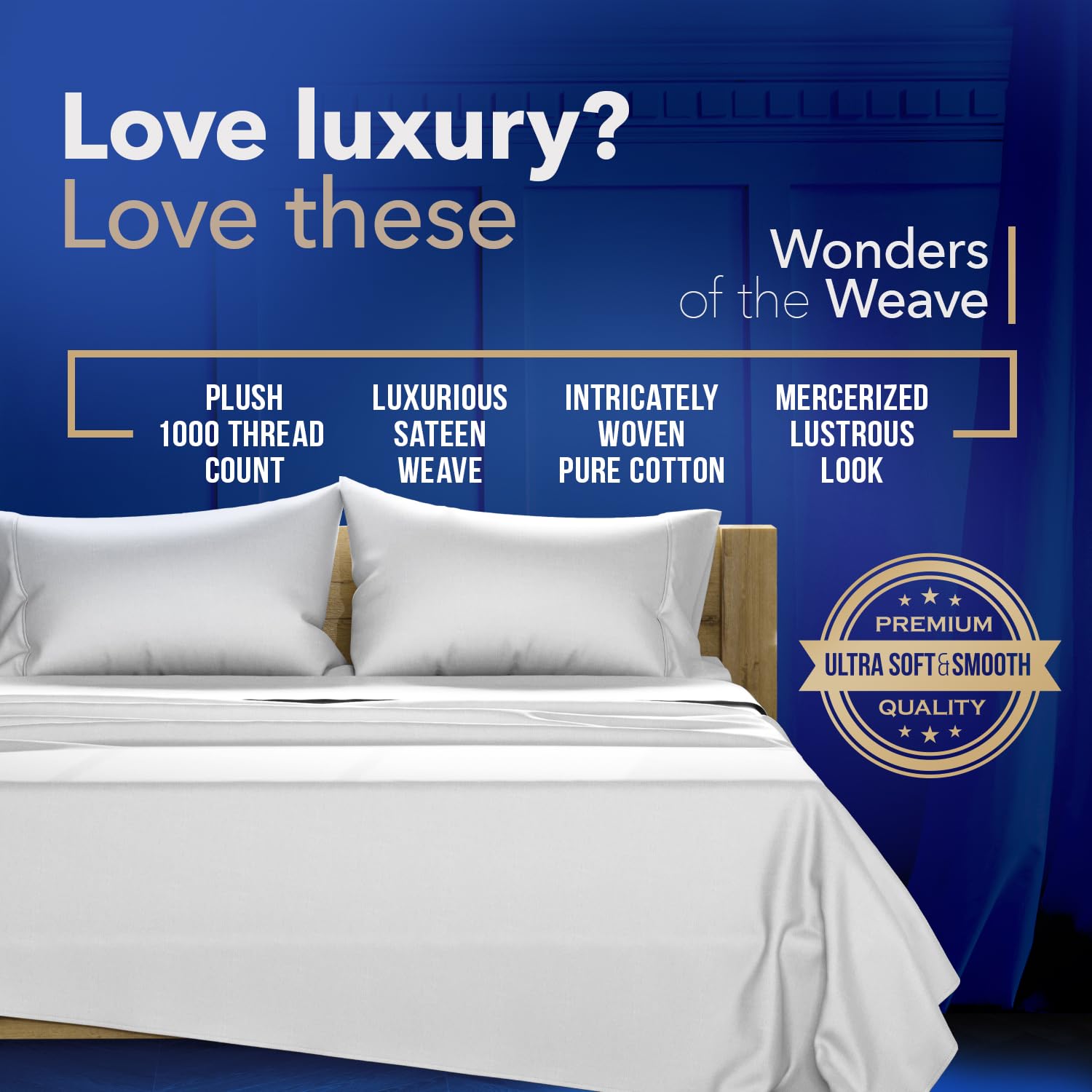 Luxury 100% Egyptian Cotton California King Sheet Set - 1000 Thread Count, 4-Piece Hotel Quality Bedding, Ultra Soft & Cooling, Extra Long Staple for Maximum Comfort - Fits Mattresses Up to 18