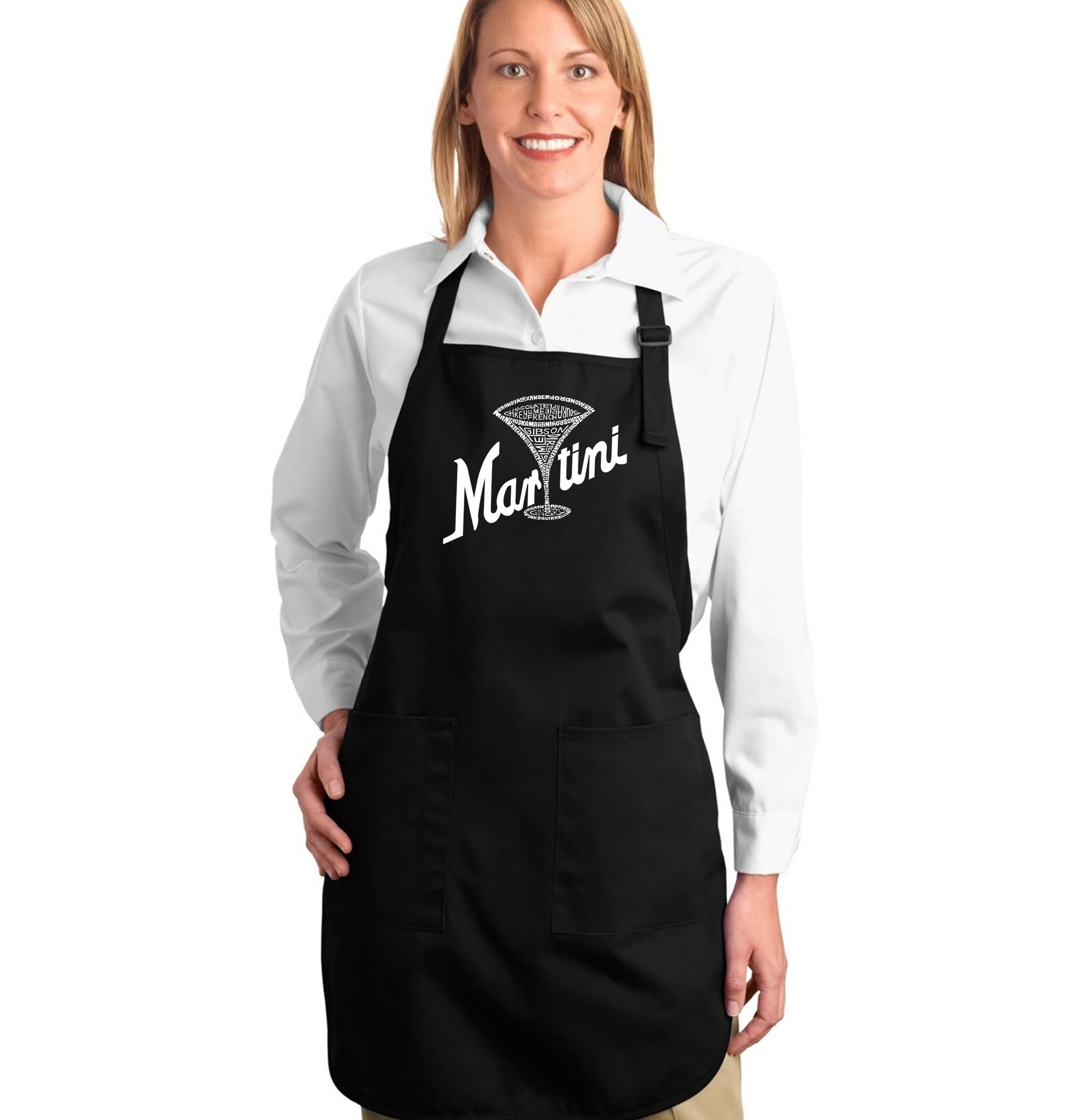 LA POP ART Word Art Apron - Types of Martini Design Kitchen Apron for Bartenders & Home Cooks - Perfect for Cocktail Parties & Cooking Gifts