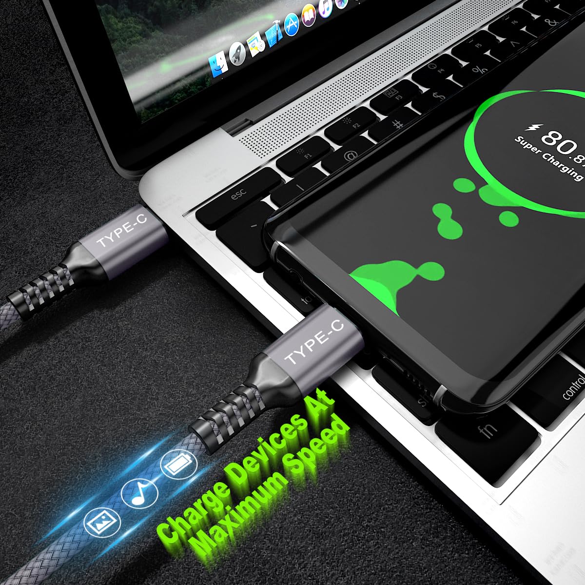 Basesailor 100W USB C Fast Charging Cable 6.6ft (2-Pack) - PD Charger Cord for MacBook Pro/Air 13/14/16 inch M3, iPhone 16/15 Pro Max, iPad 10/Air 4/5/Mini 6, Samsung Galaxy Z Flip 5, Google Pixel - Perfect for Home, Office & Travel Charging
