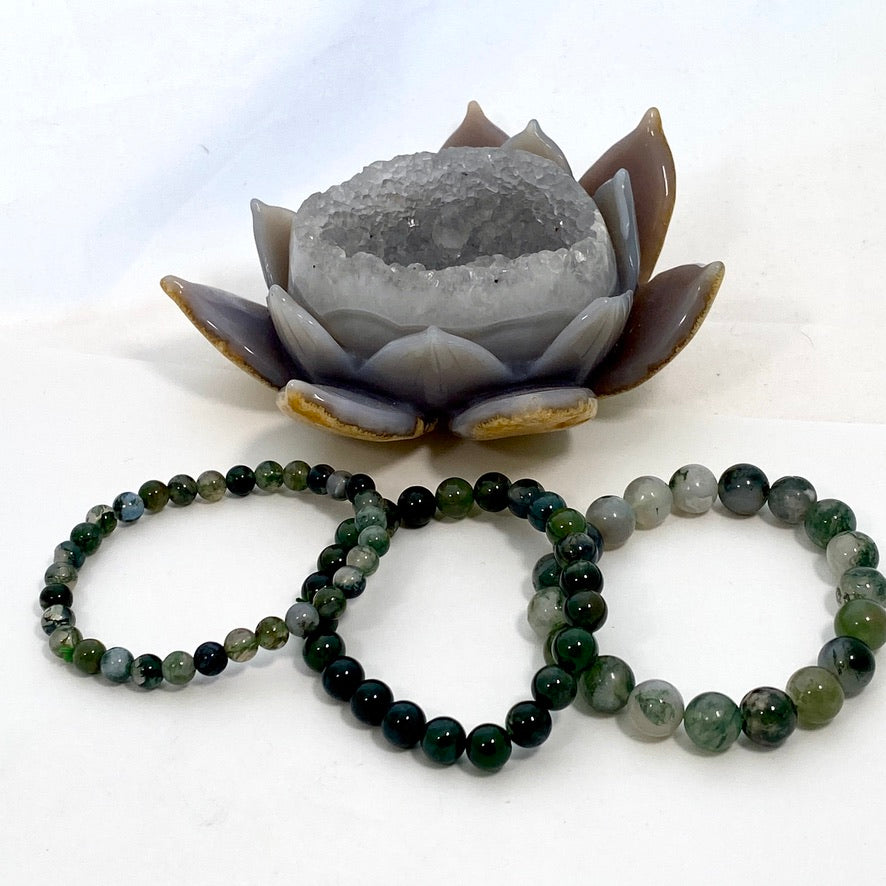 Natural Moss Agate Healing Bracelet for Women - Handmade Adjustable Beaded Crystal Jewelry for Meditation, Chakra Balancing & Positive Energy - Perfect for Yoga, Spiritual Gifts & Everyday Wear