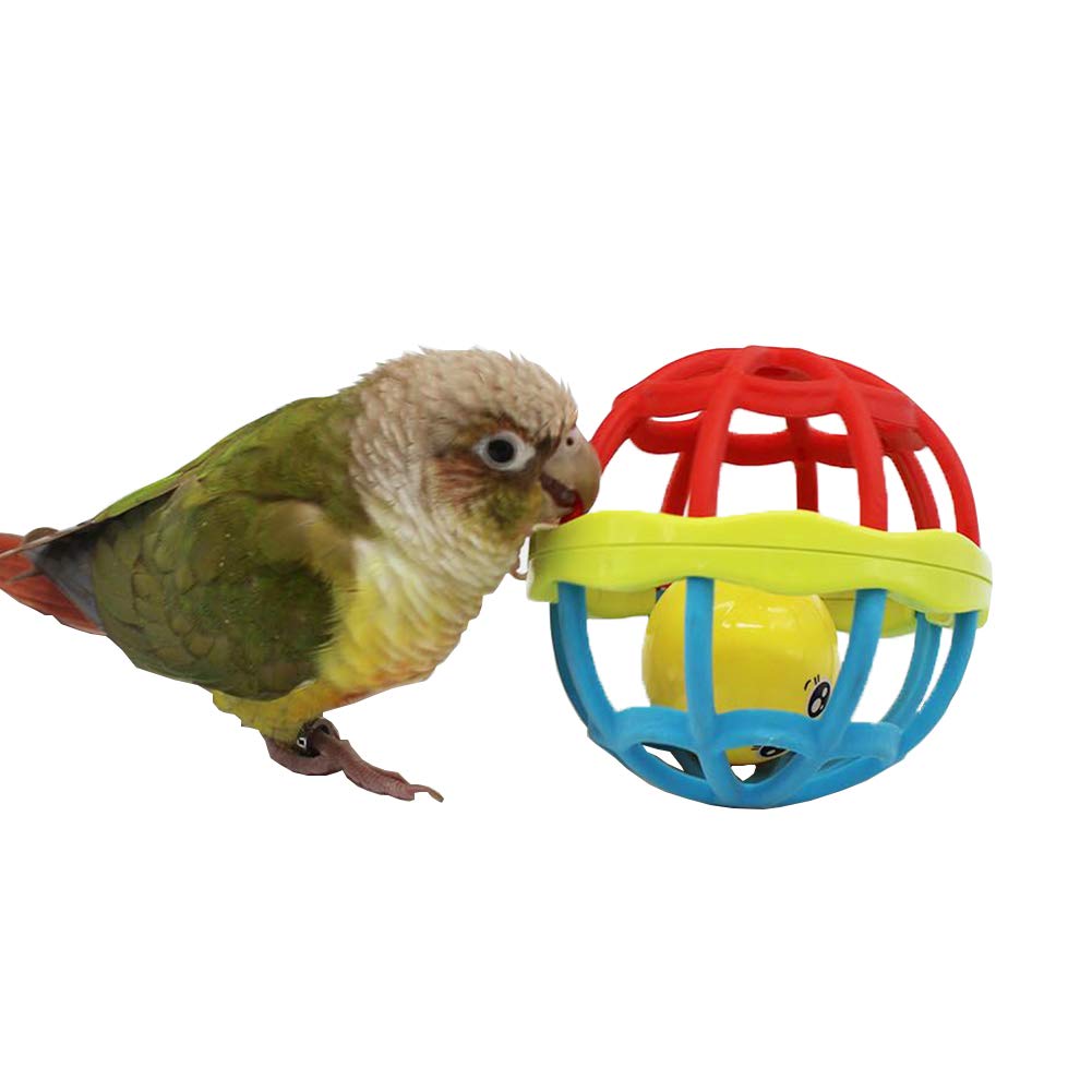 QBLEEV Bird Toys for Parrots - Plastic Chew Toys with Bells & Soft Rubber Balls - Foraging Foot Talon Toy for Training - Cage Accessories for Cockatiels, Budgies, Conures & Cats - Perfect for Chewing, Beak Grinding & Playtime Enrichment