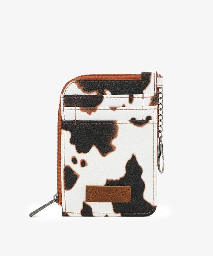 Wrangler Genuine Leather Cow Print Card Holder for Men & Women - Slim RFID Blocking Wallet for Credit Cards & ID - Perfect for Travel, Work, and Everyday Use