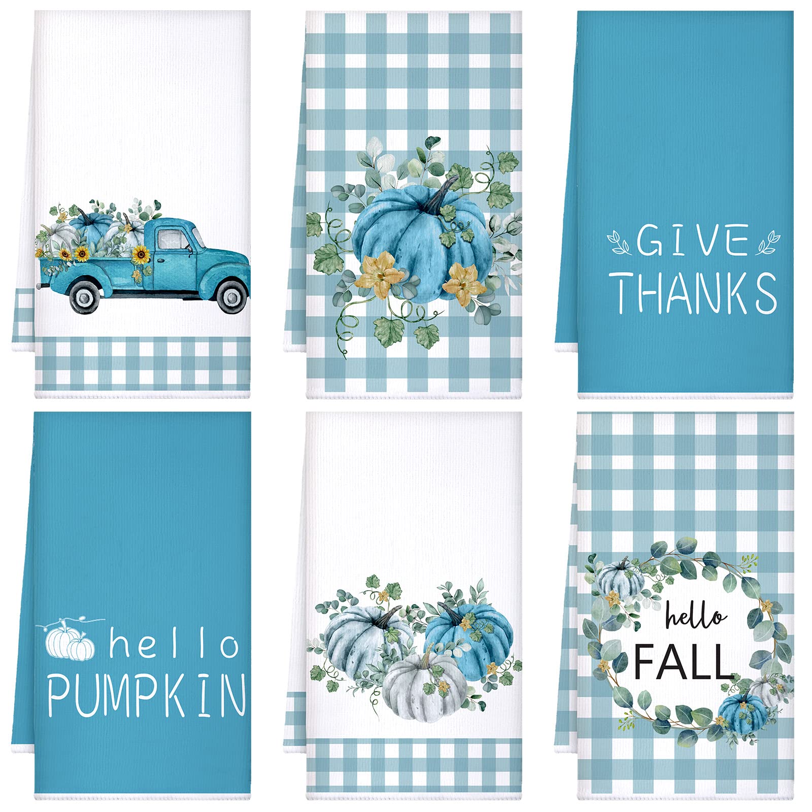 Bencailor 6-Pack Fall Kitchen Towels Set - Thanksgiving Guest Hand Towels, Buffalo Plaid Microfiber Dish Towels (15.8
