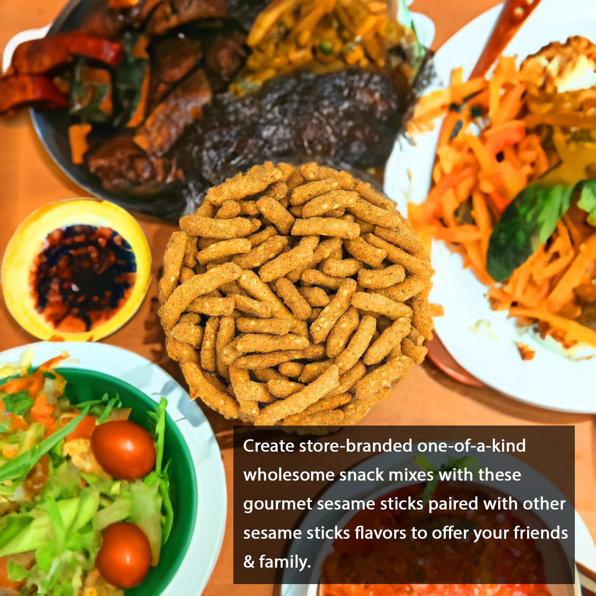 Spicy Cajun Sesame Sticks Snacks - 1lb Crunchy Toasted Cajun Seasoned Sesame Snack Mix - Hot & Spicy Sticks for Parties, Road Trips & Movie Nights - Gluten-Free Vegan Snacks - Perfect for Office, Hiking & Game Day