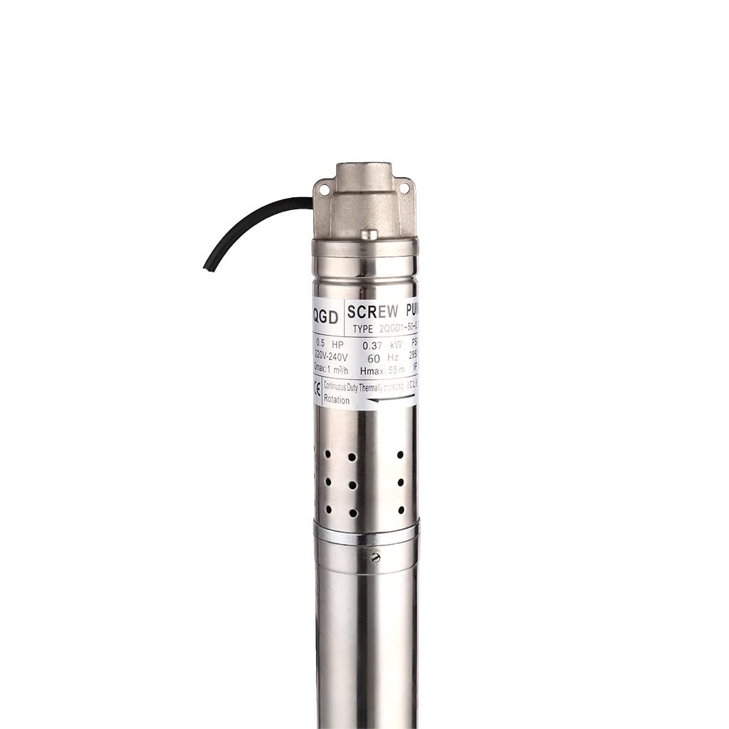 2 Inch Stainless Steel Submersible Deep Well Pump - 0.5HP 220V/60Hz, 164ft Lift, 4.4GPM Flow Rate with 50ft Cable - Ideal for Garden Irrigation, Farmland Water Supply & Home Well Systems (50mm Bore)