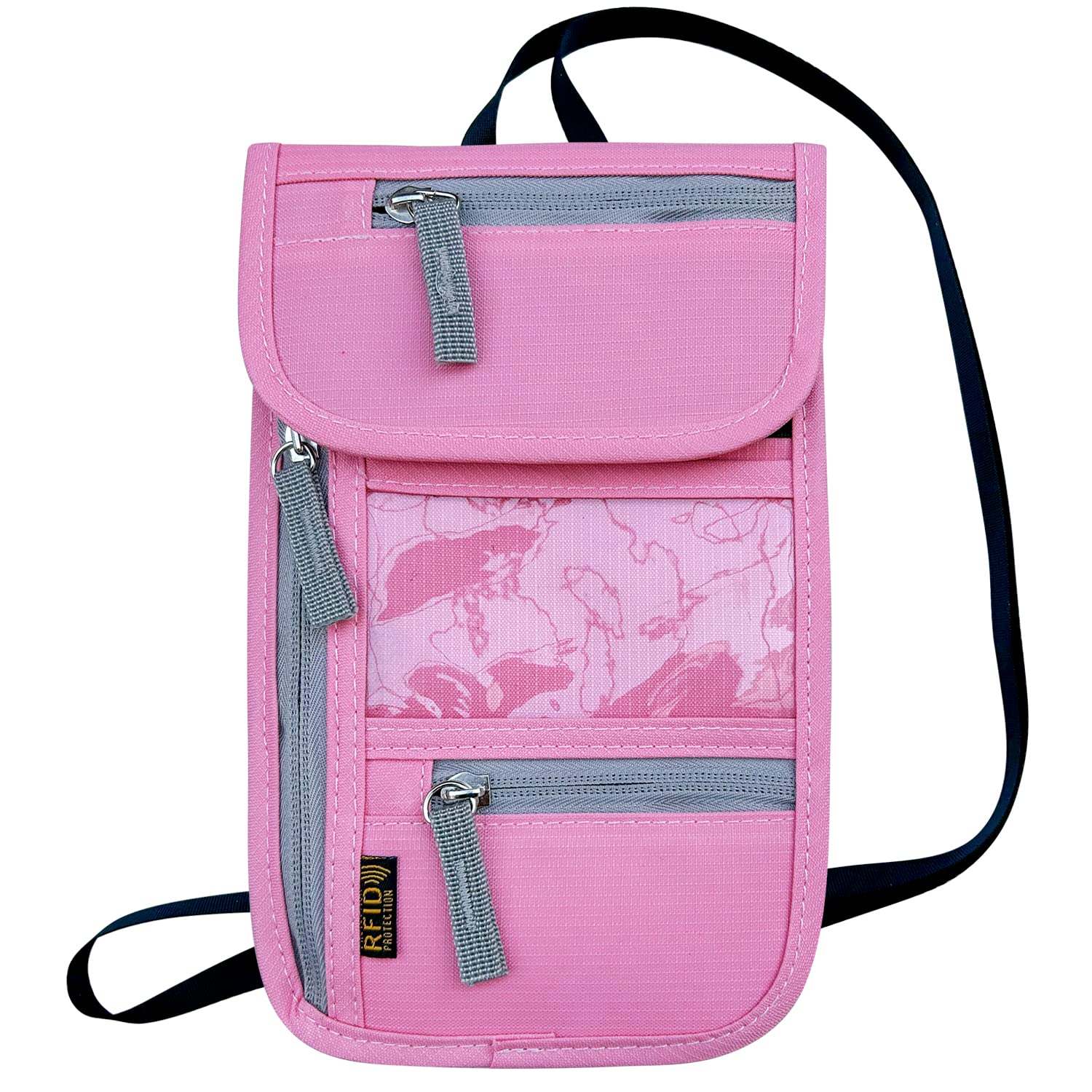 RFID Blocking Travel Neck Wallet for Men & Women - Adjustable Neck Strap Passport Holder to Protect Cash, Credit Cards & Documents - Secure Travel Accessories for Airports, Vacations & International Trips (Pink)
