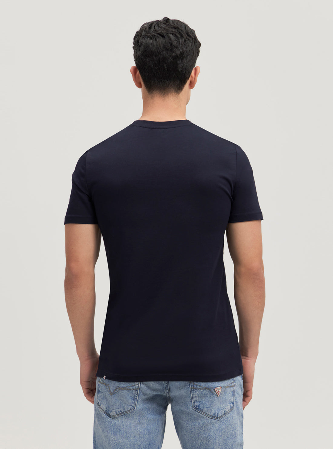 Eco-Friendly Navy Blue Vertical Logo T-Shirt for Men & Women - Casual Wear, Gym, Outdoor Activities