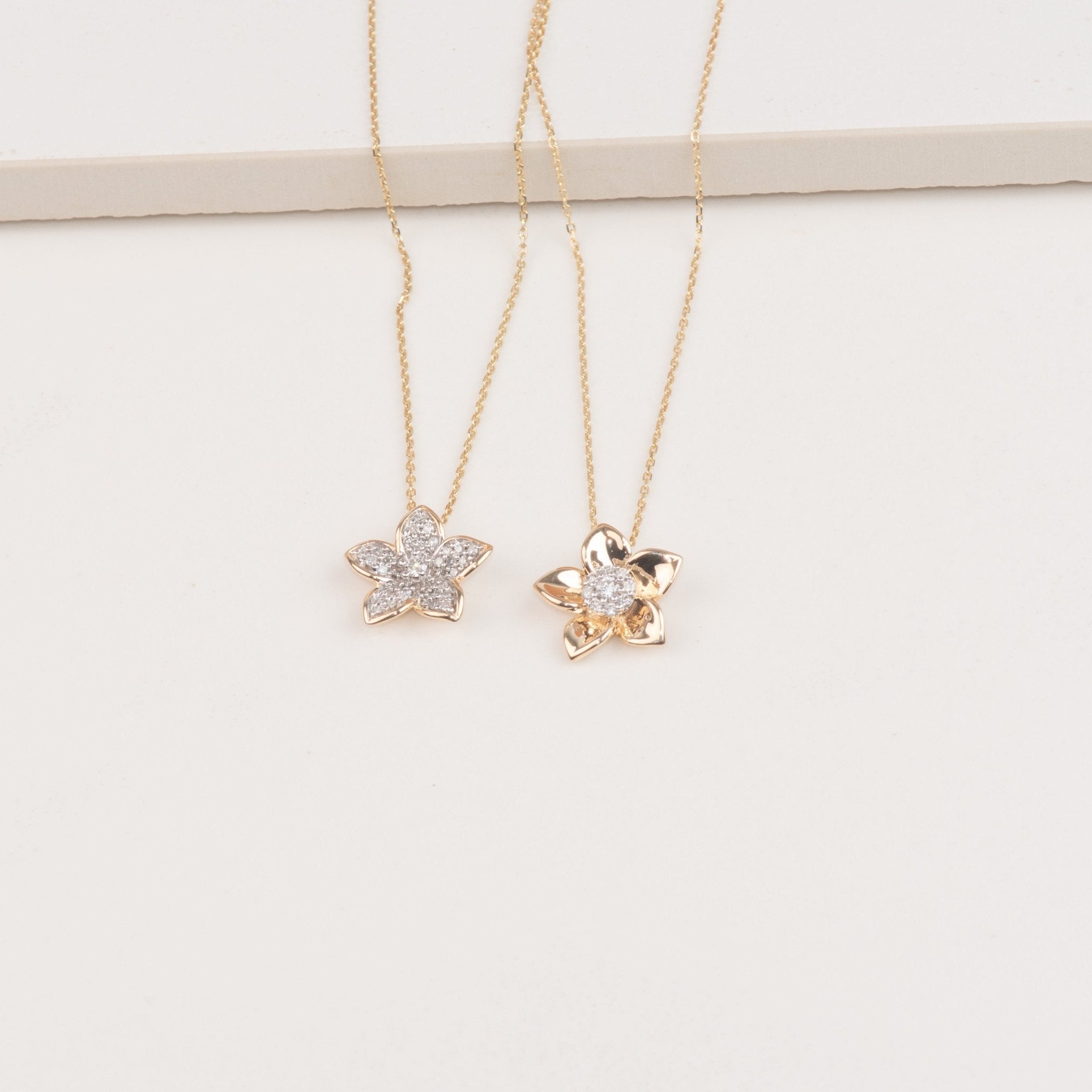 10K Yellow Gold Diamond Pave Flower Pendant Necklace - Elegant Floral Jewelry for Women, Perfect Gift for Anniversary, Birthday and Valentine's Day