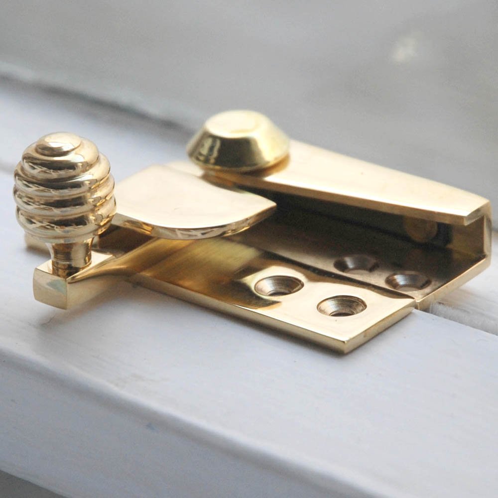Polished Brass Beehive Window Fastener - Vintage Style Sash Lock for Traditional & Historic Homes - Perfect for Restoring Antique Windows & Enhancing Home Security