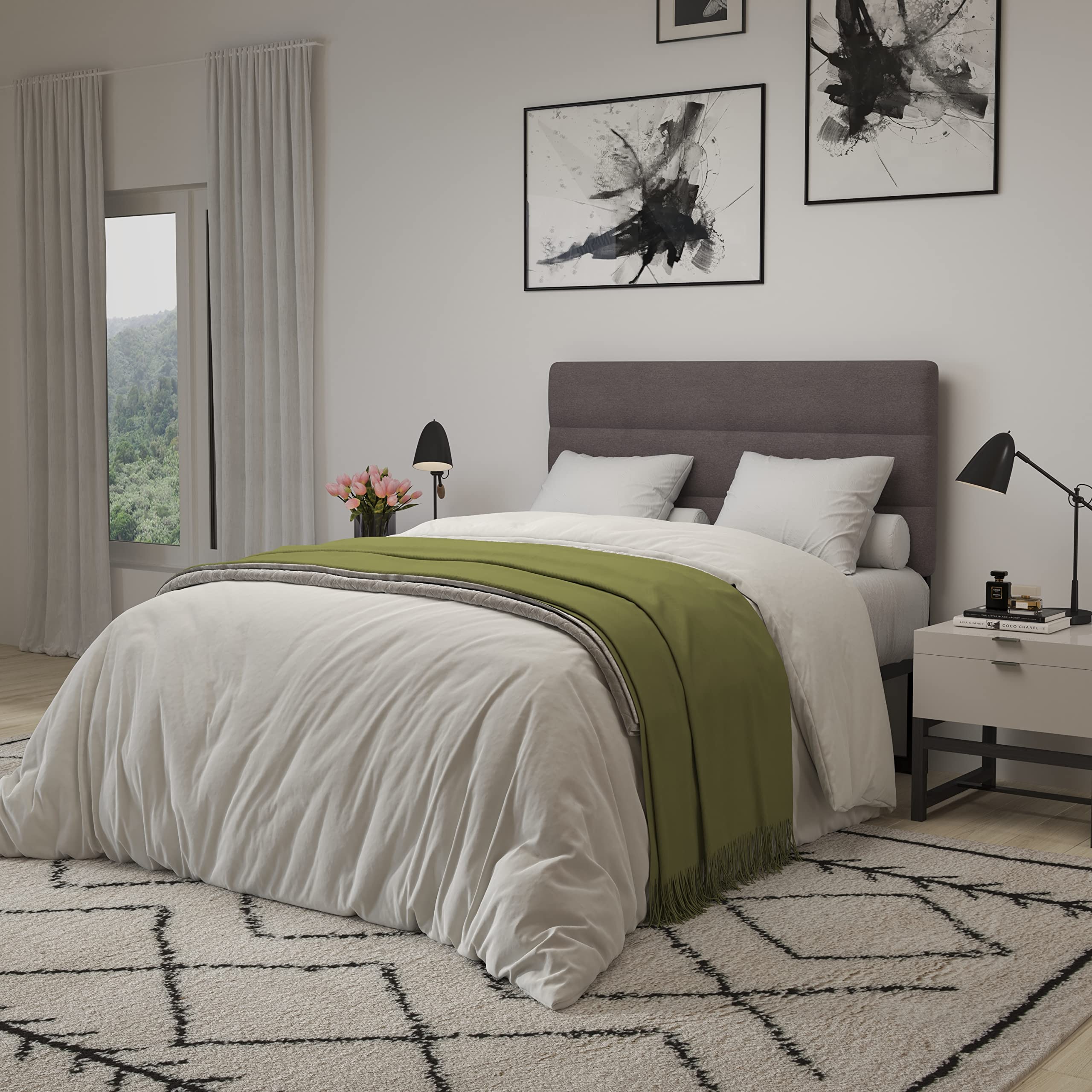 Merrick Lane Coppola Full Size Upholstered Headboard - Gray Button Tufted Fabric with Metal Legs & Adjustable Slots - Fits Most Standard Bed Frames - Perfect for Master Bedroom, Guest Room & Apartment Decor